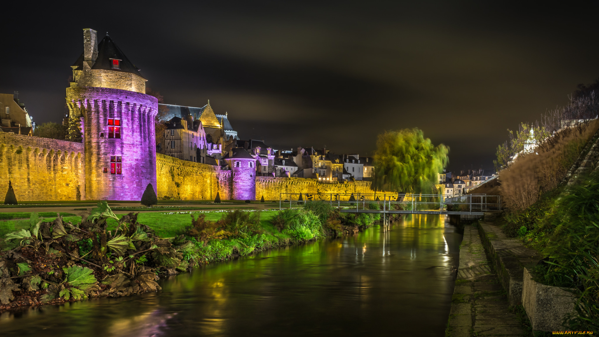 jardin, &, remparts, de, vannes, , bretagne, , france, города, замки, франции, река, замок