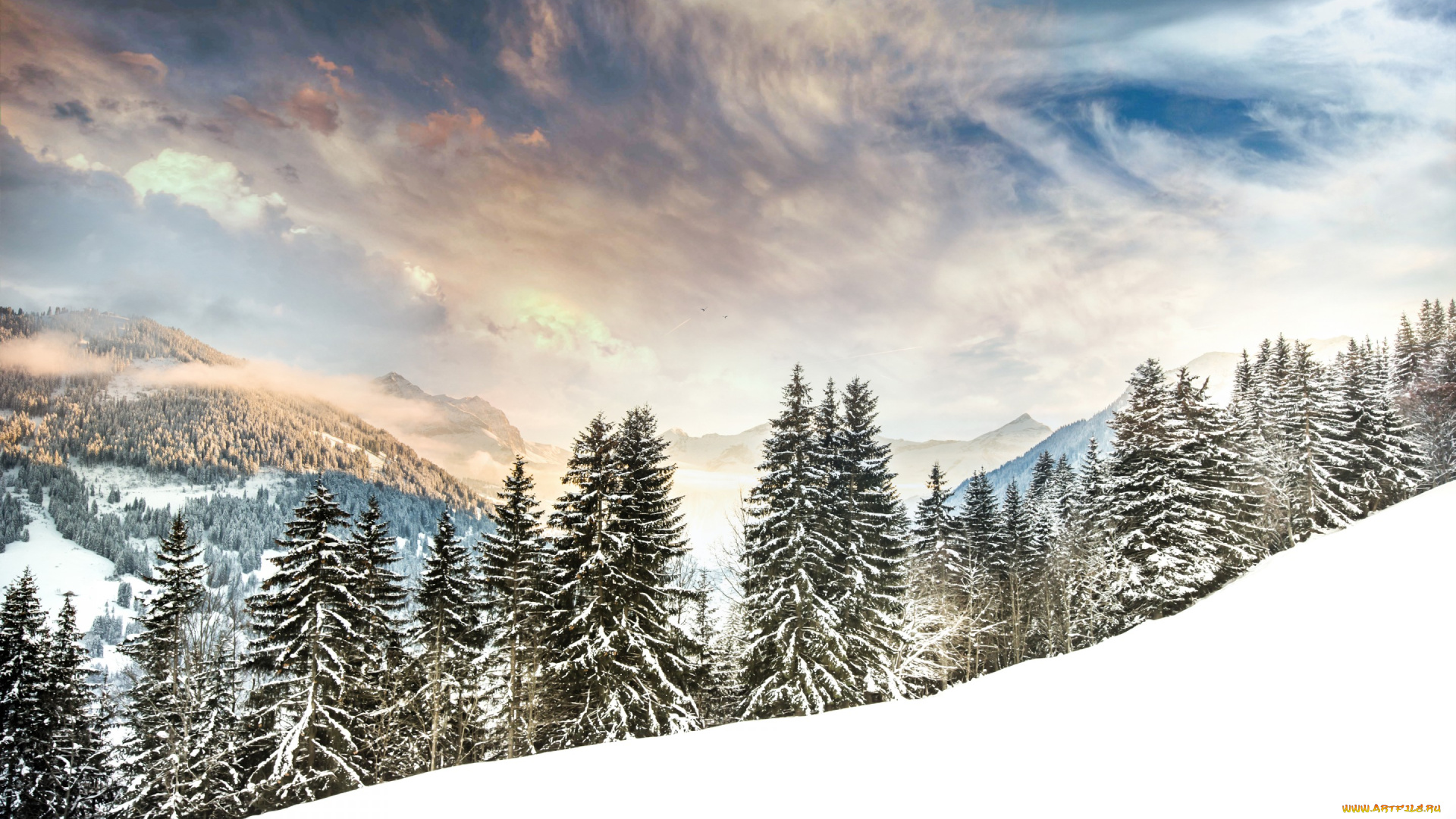природа, зима, alps, switzerland, gstaad, снег, альпы, ели, деревья, горы, лес, швейцария, гштад