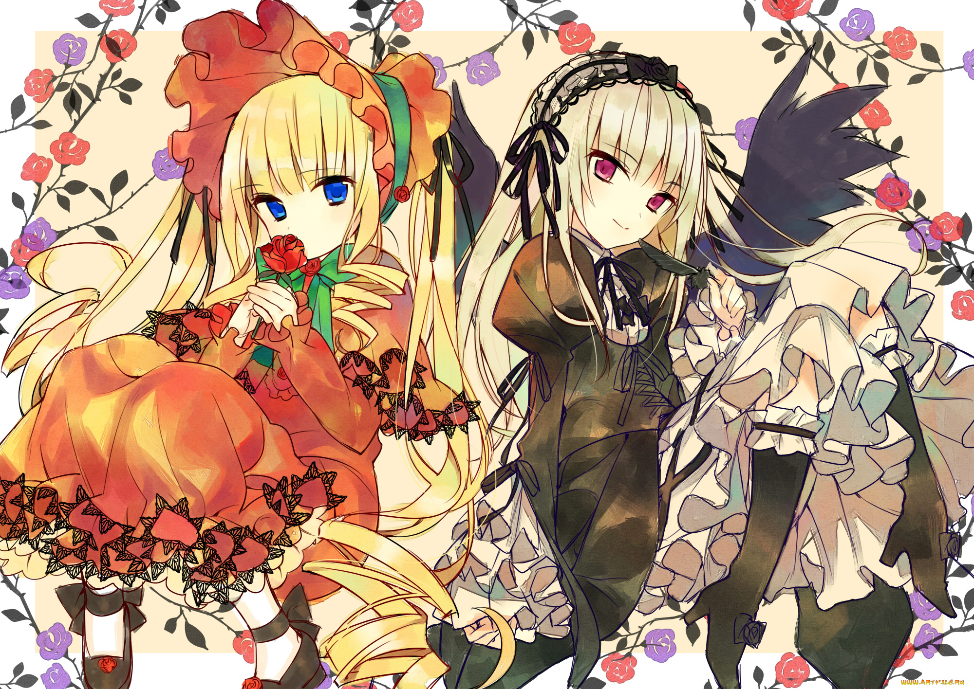 аниме, rozen, maiden, розы, rozen, maiden, девочки, hanabana, tsubomi, арт, shinku, suigintou