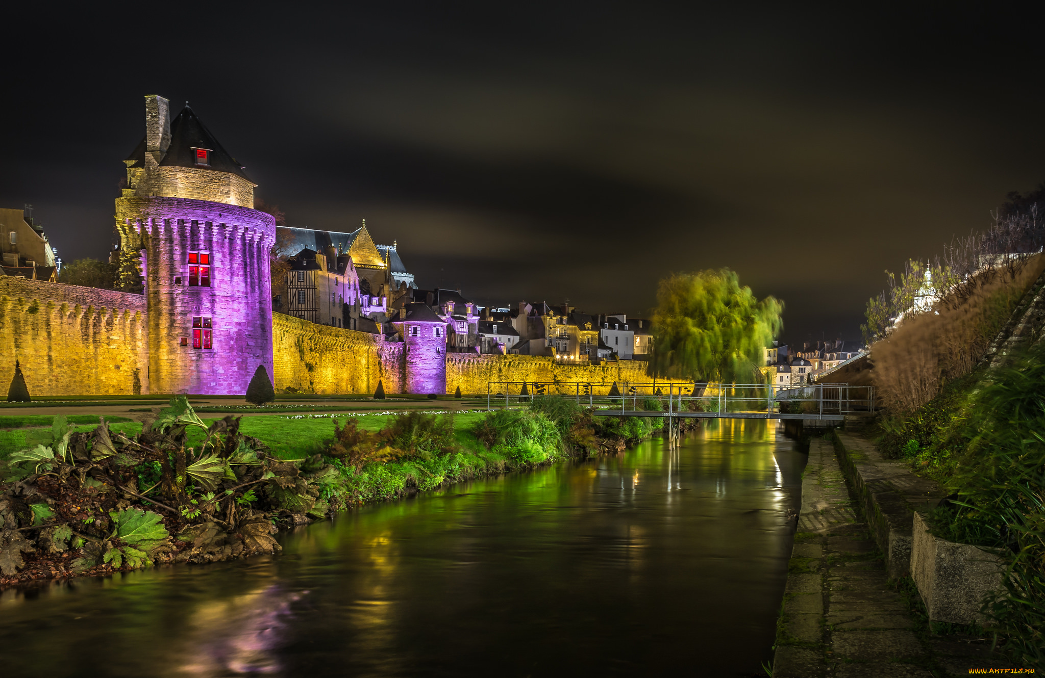 jardin, &, remparts, de, vannes, , bretagne, , france, города, замки, франции, река, замок