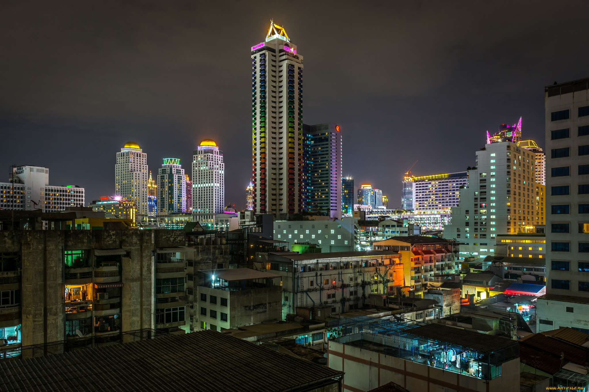 downtown, bangkok, , tha&, 239, land, города, бангкок, , таиланд, огни, небоскребы, ночь