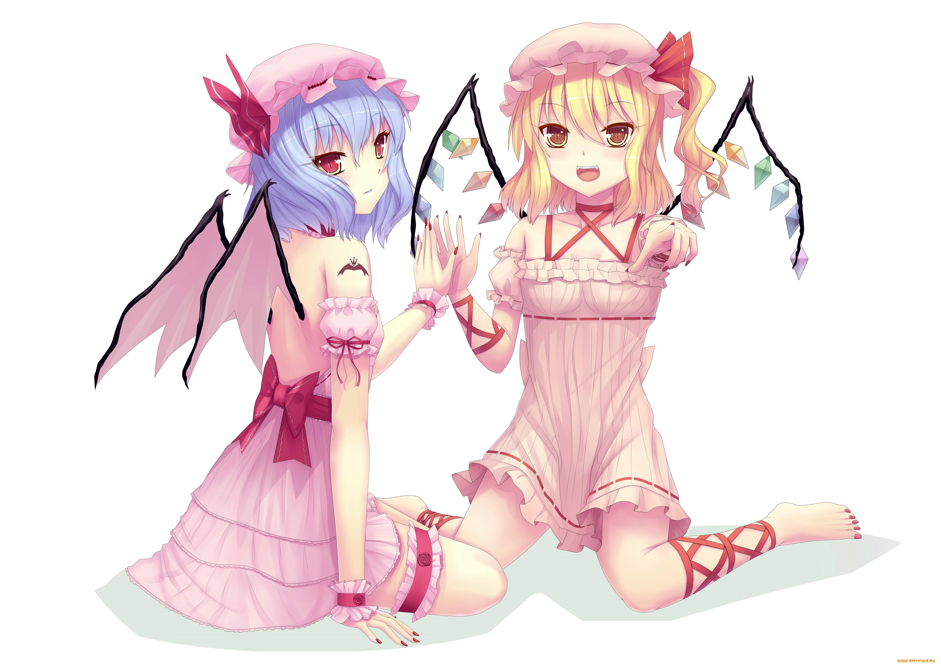 аниме, touhou, sonic0-0, remilia, scarlet, flandre, фон, девочки, арт