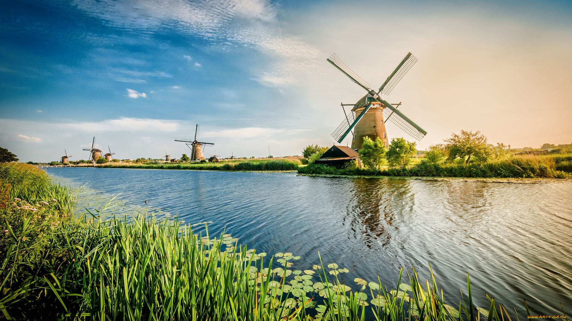 разное, мельницы, мельница, водоём, kinderdijk, нидерланды, канал