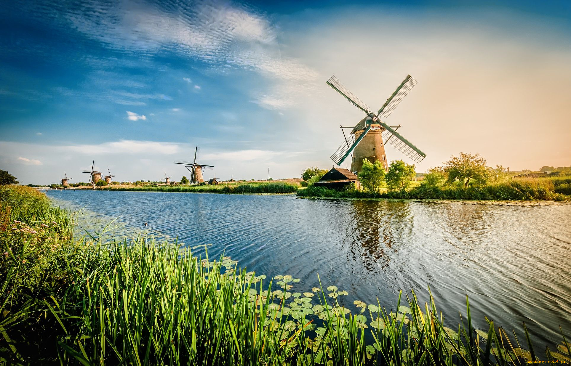 разное, мельницы, мельница, водоём, kinderdijk, нидерланды, канал