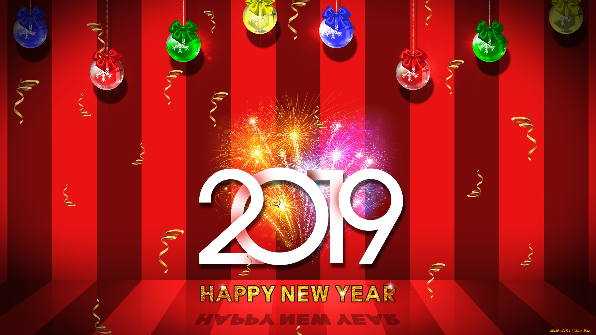 праздничные, -, разное, , новый, год, новый, 2019, год, фейверк, красный, новогодние, шары
