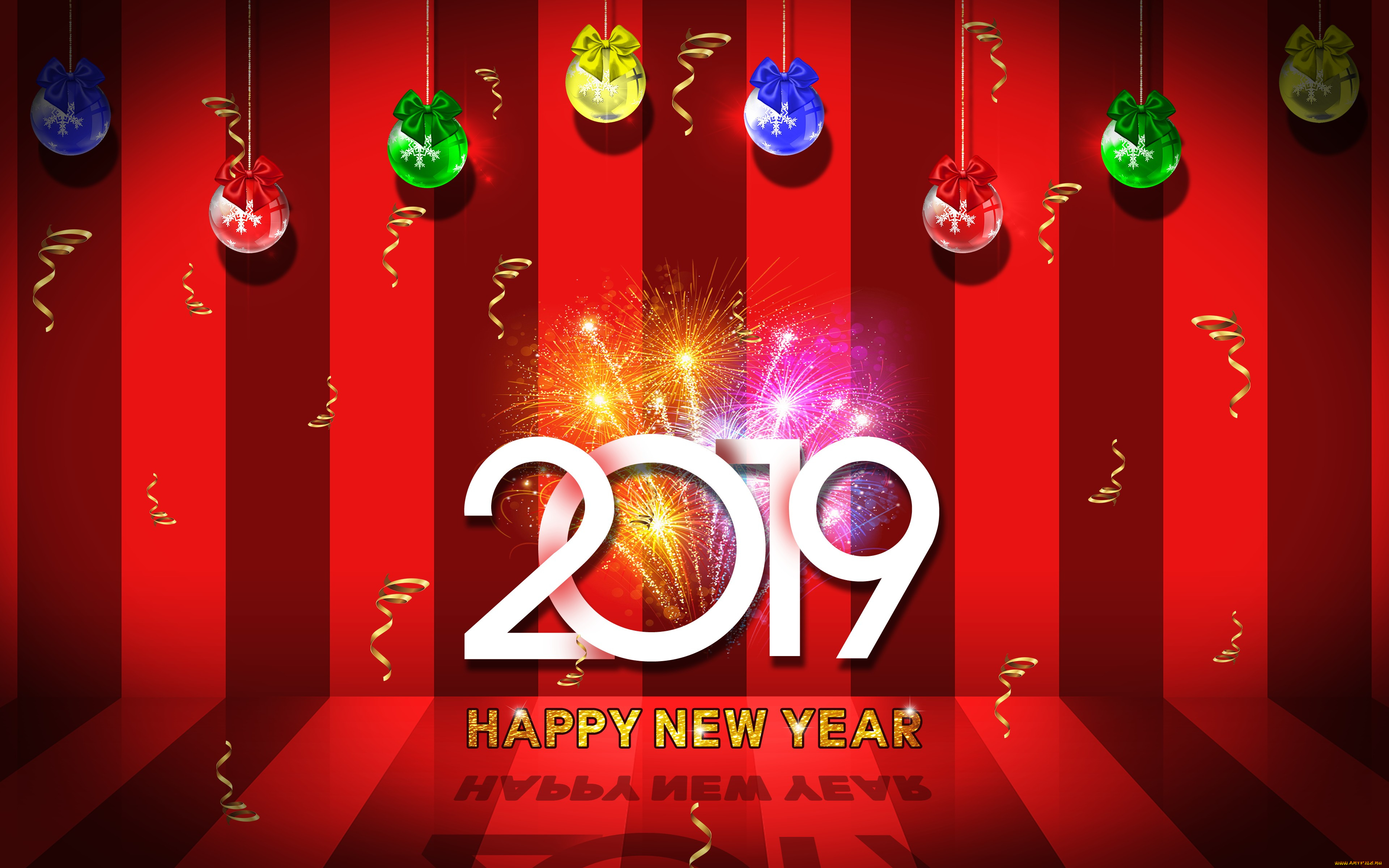 праздничные, -, разное, , новый, год, новый, 2019, год, фейверк, красный, новогодние, шары