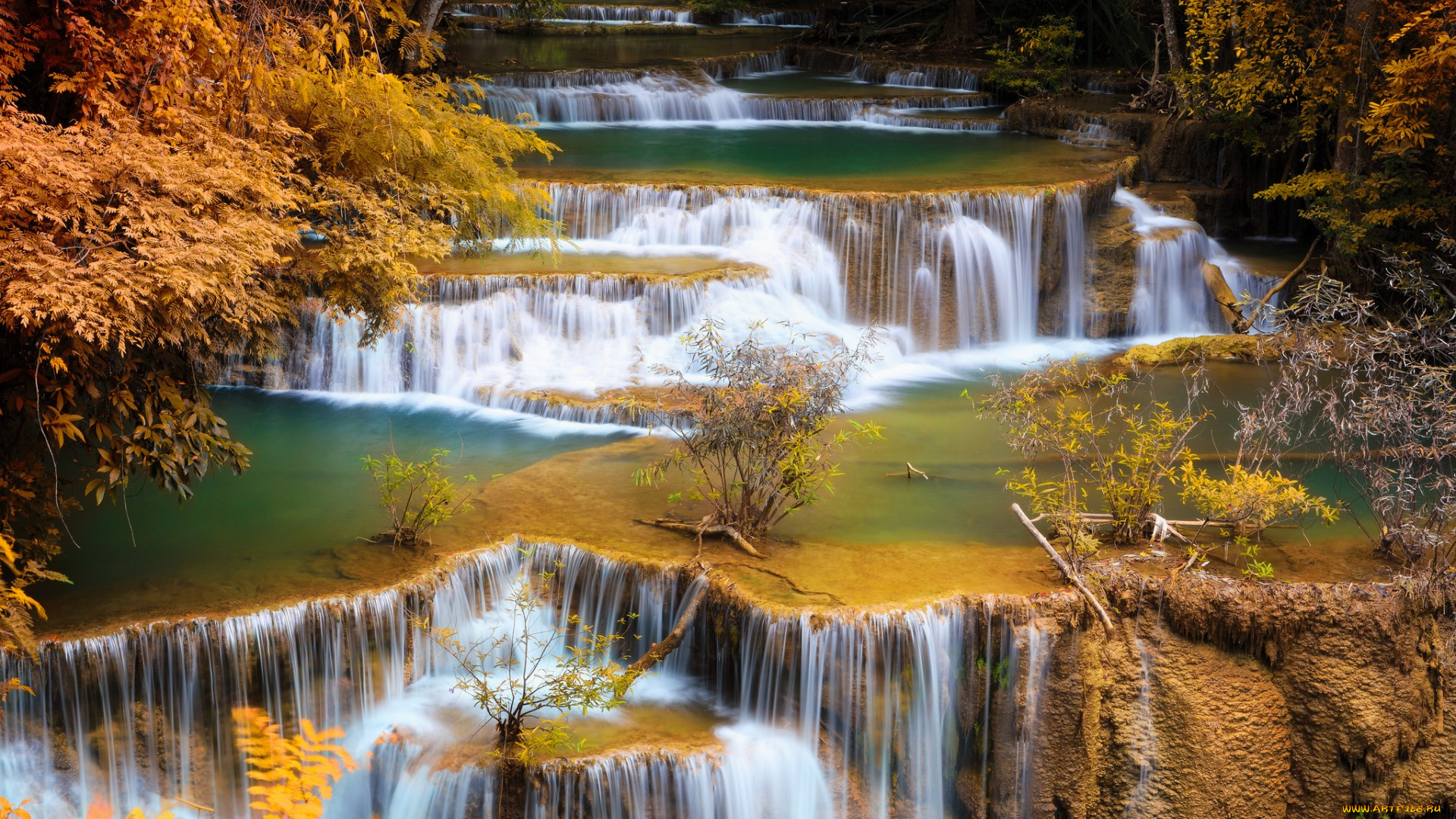 природа, водопады, камни, поток