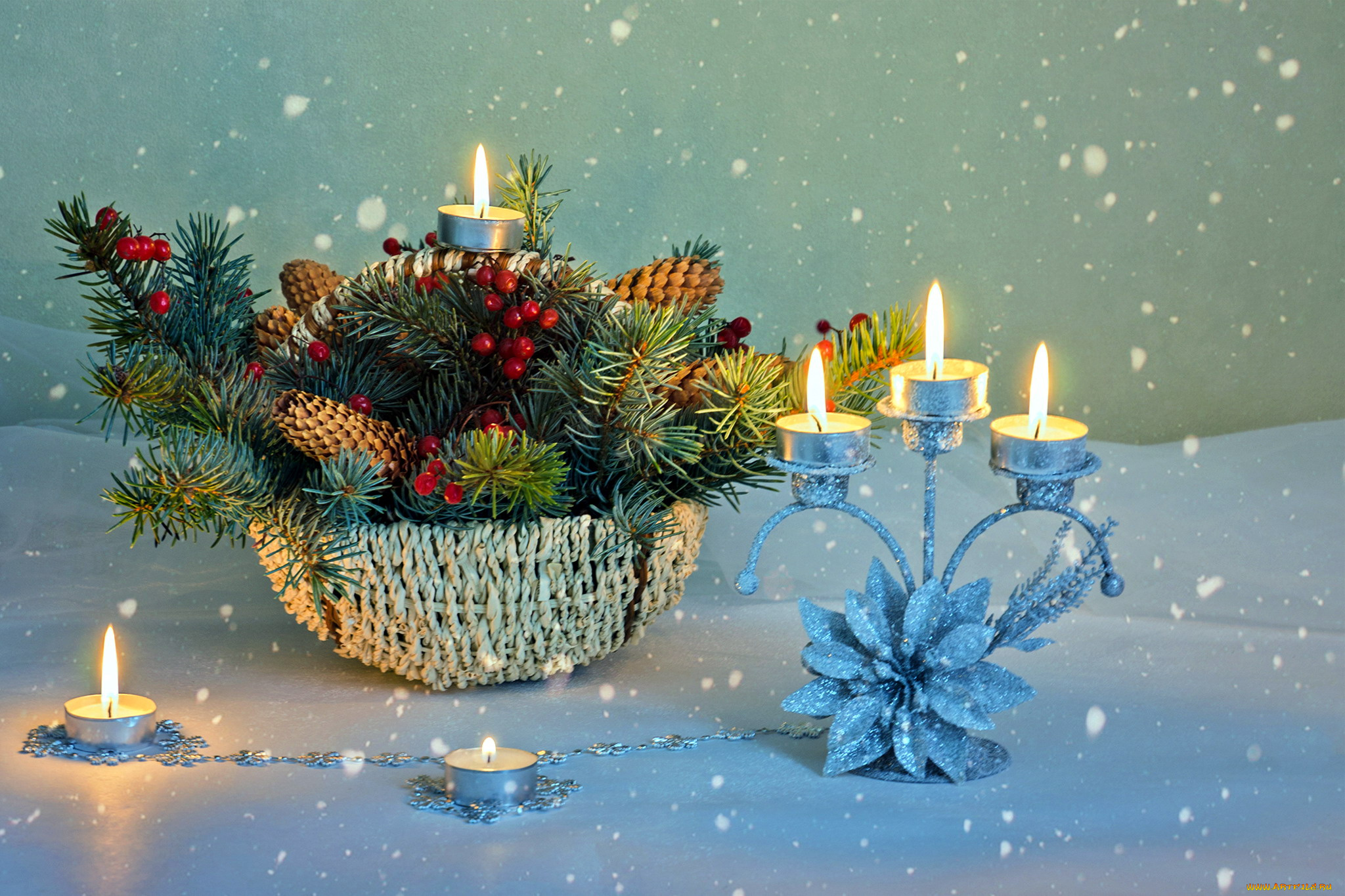 праздничные, новогодние, свечи, подсвечник, огоньки, композиция, свечи