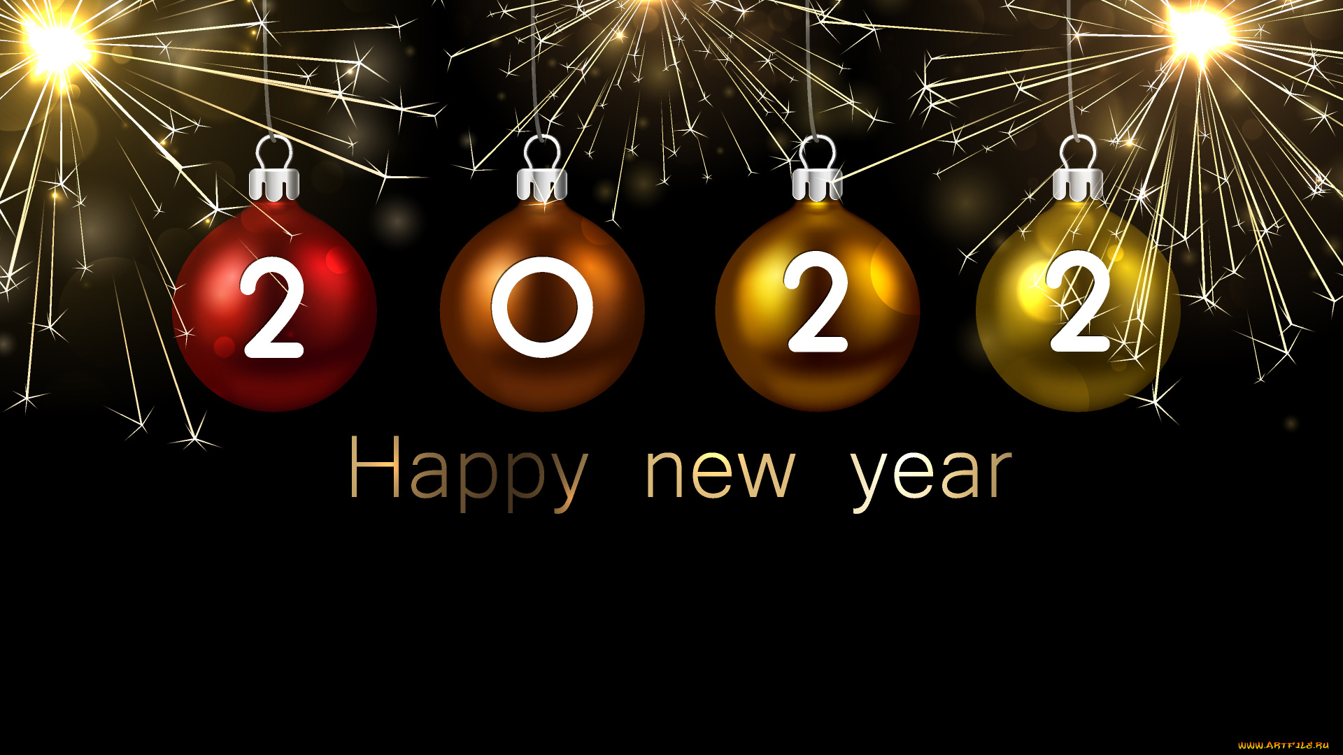 праздничные, 3д, графика, , новый, год, счастливого, нового, 2022, года, 4k, елочные, шары, фон, с, шарами, бенгальские, огни, новый, год, ночь