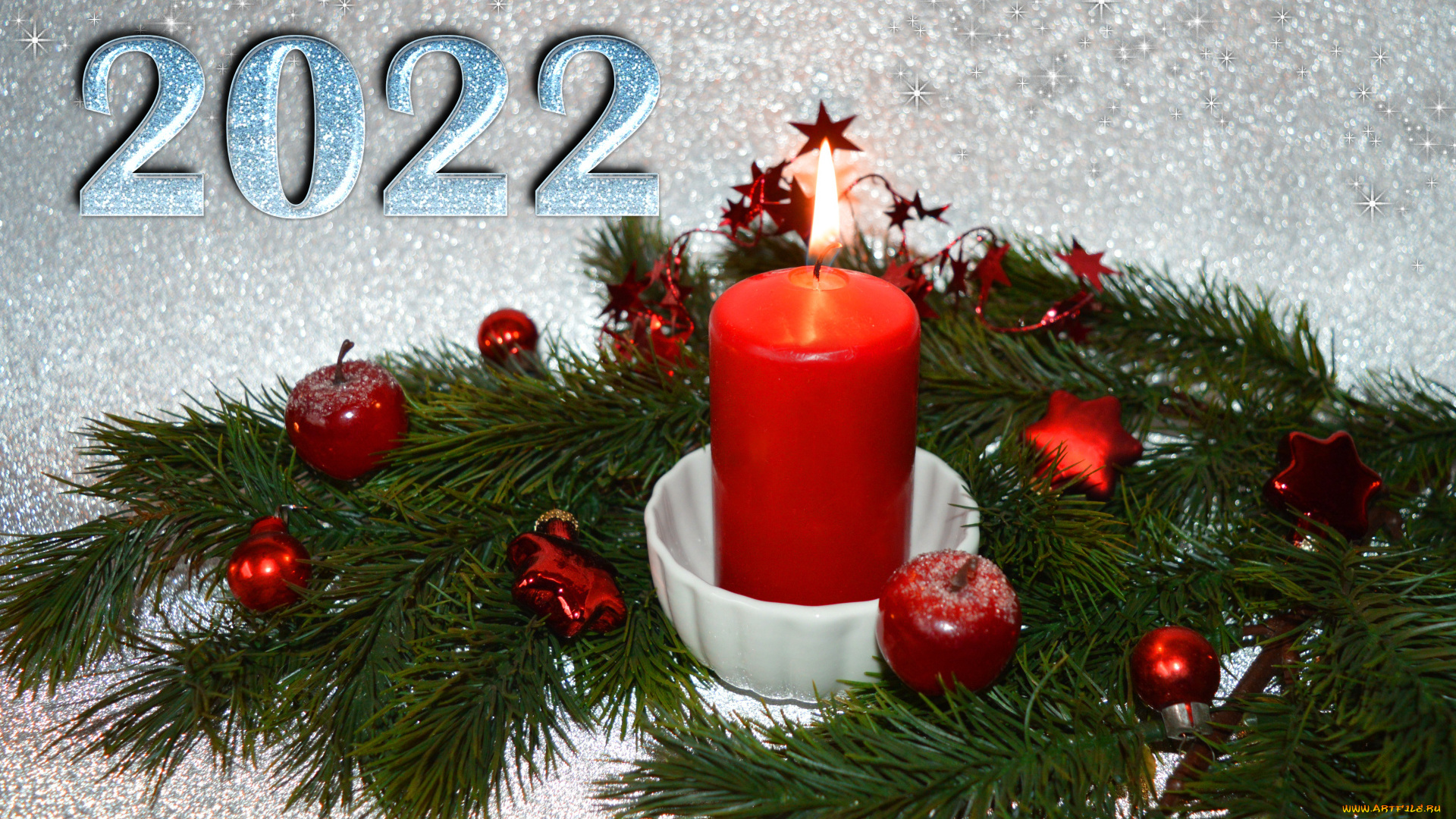 праздничные, новогодние, свечи, свеча, ветка, ёлка, украшения, яблоки