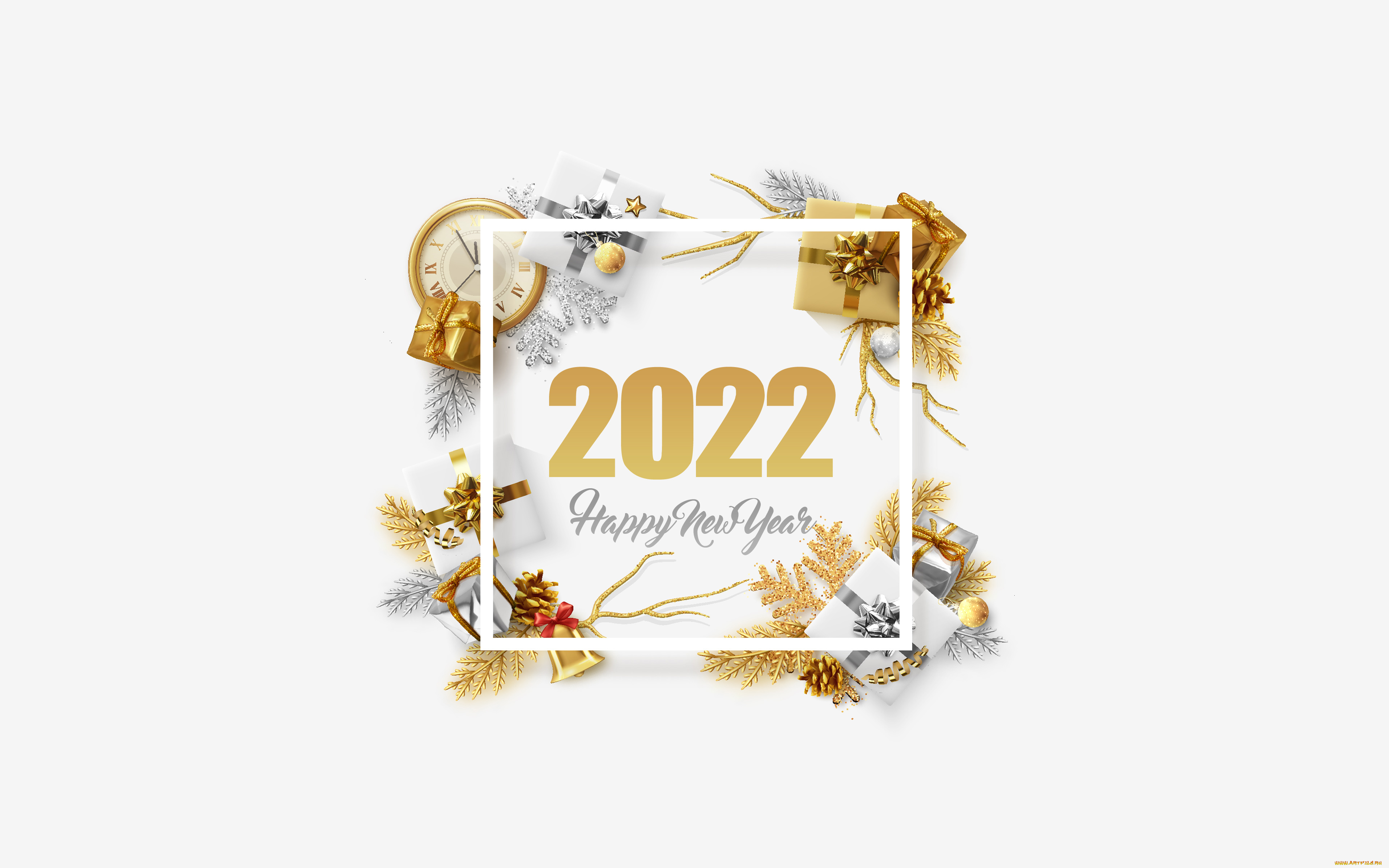 праздничные, -, разное, , новый, год, happy, new, year, 2022, 4k, золото, новогодняя, рамка, золотой, фон, открытка, новый, год, золотые, рождественские, украшения