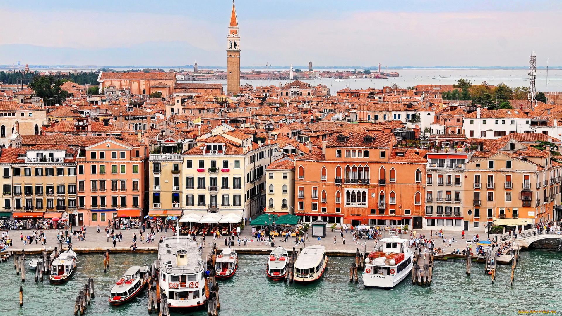венеция, италия, города, дома, башня, катера, вода