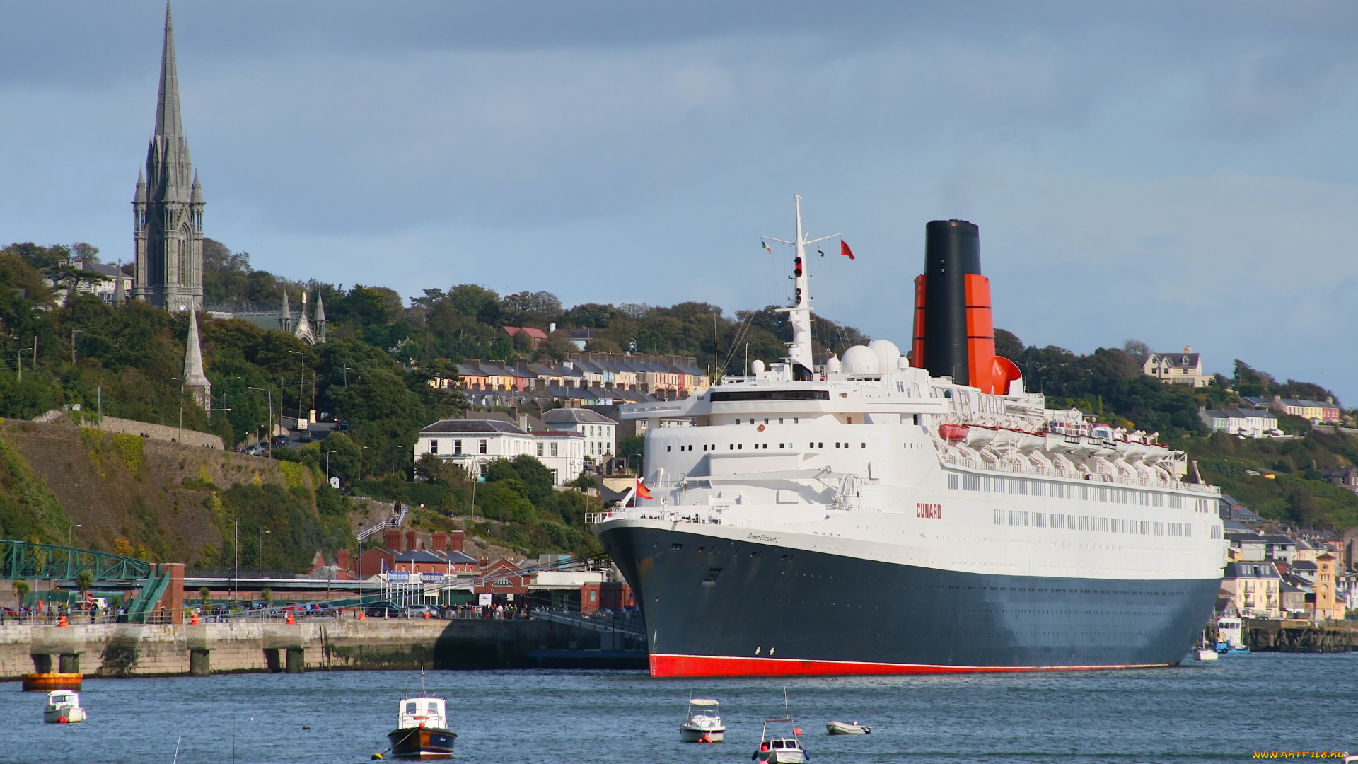 queen, elizabeth, 2, корабли, лайнеры, queen, elizabeth, 2, cobh, ireland, ков, ирландия, порт, причал, лайнер