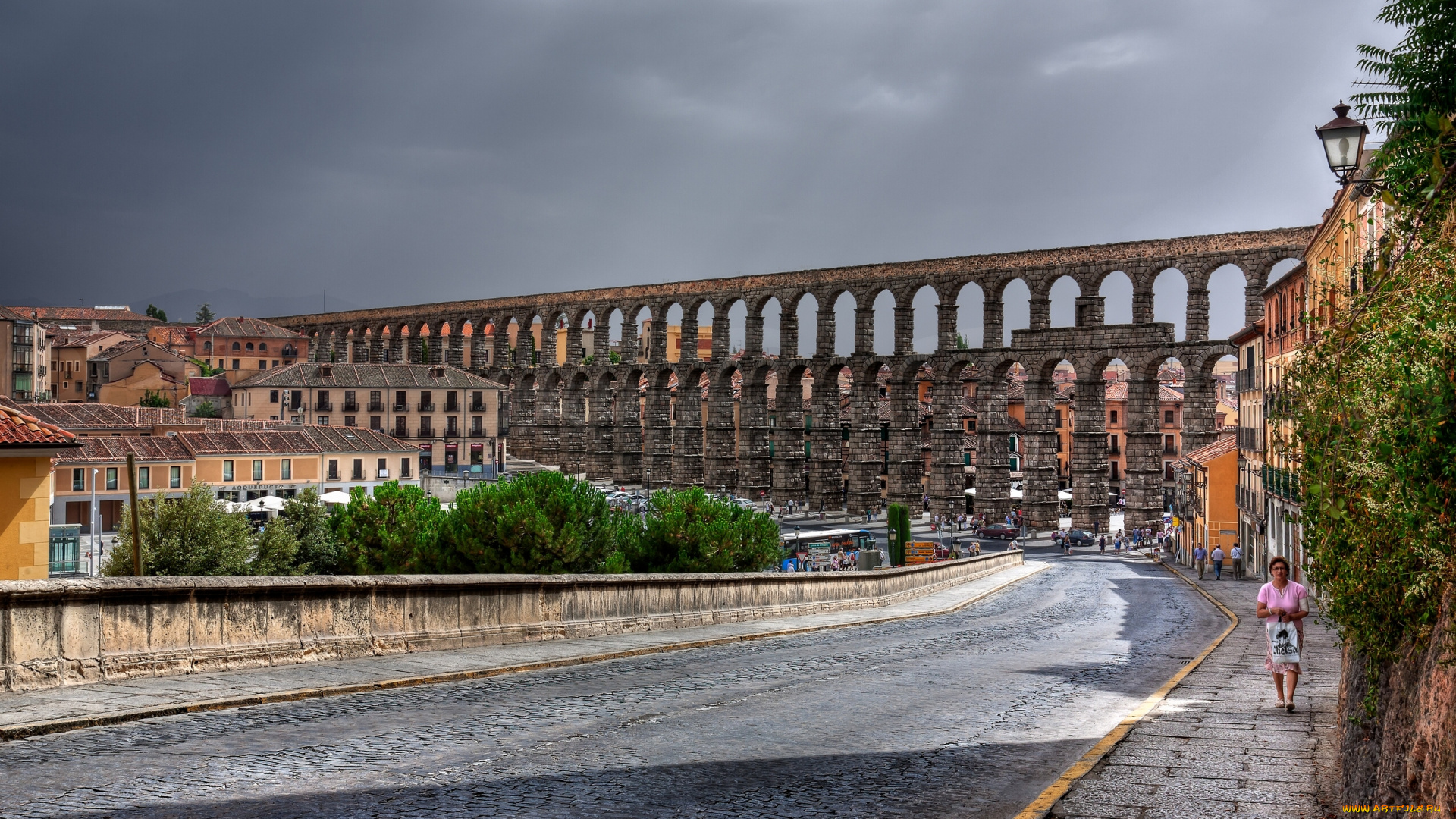 segovia, , spain, города, -, исторические, , архитектурные, памятники, spain, roman, aqueduct, сеговия, испания, римский, акведук, дорога, улица, здания