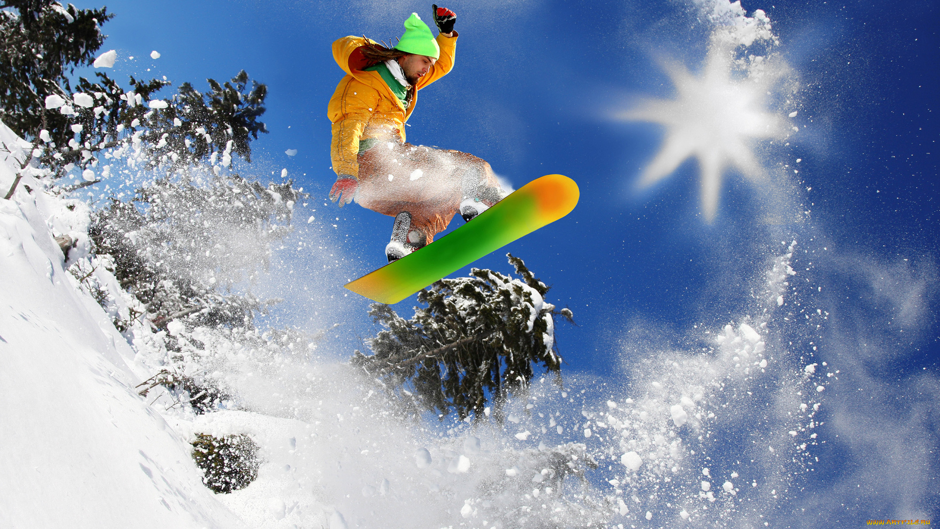 спорт, сноуборд, солнце, снег