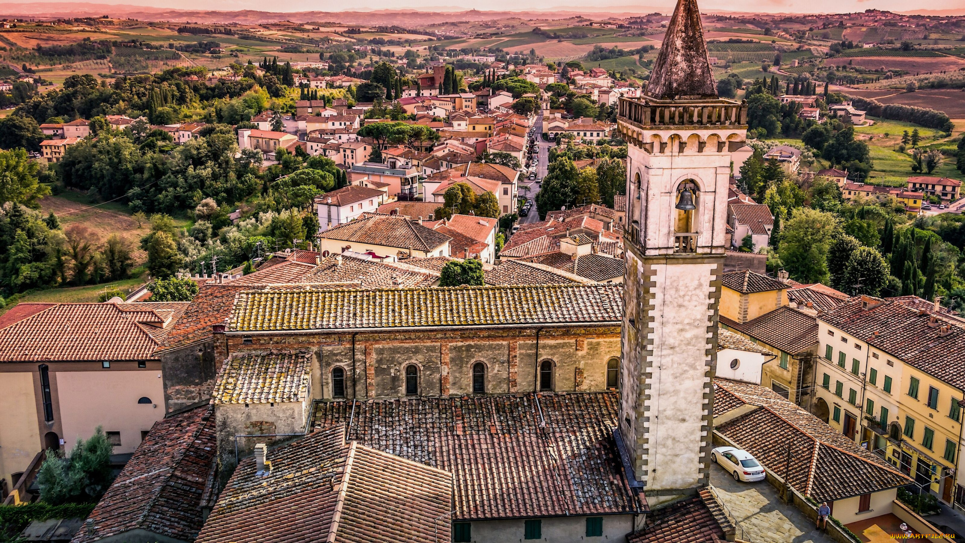 vinci, , tuscany, , italy, города, -, панорамы, tuscany, italy, church, of, santa, croce, винчи, тоскана, италия, церковь, санта-кроче, здания, крыши, панорама