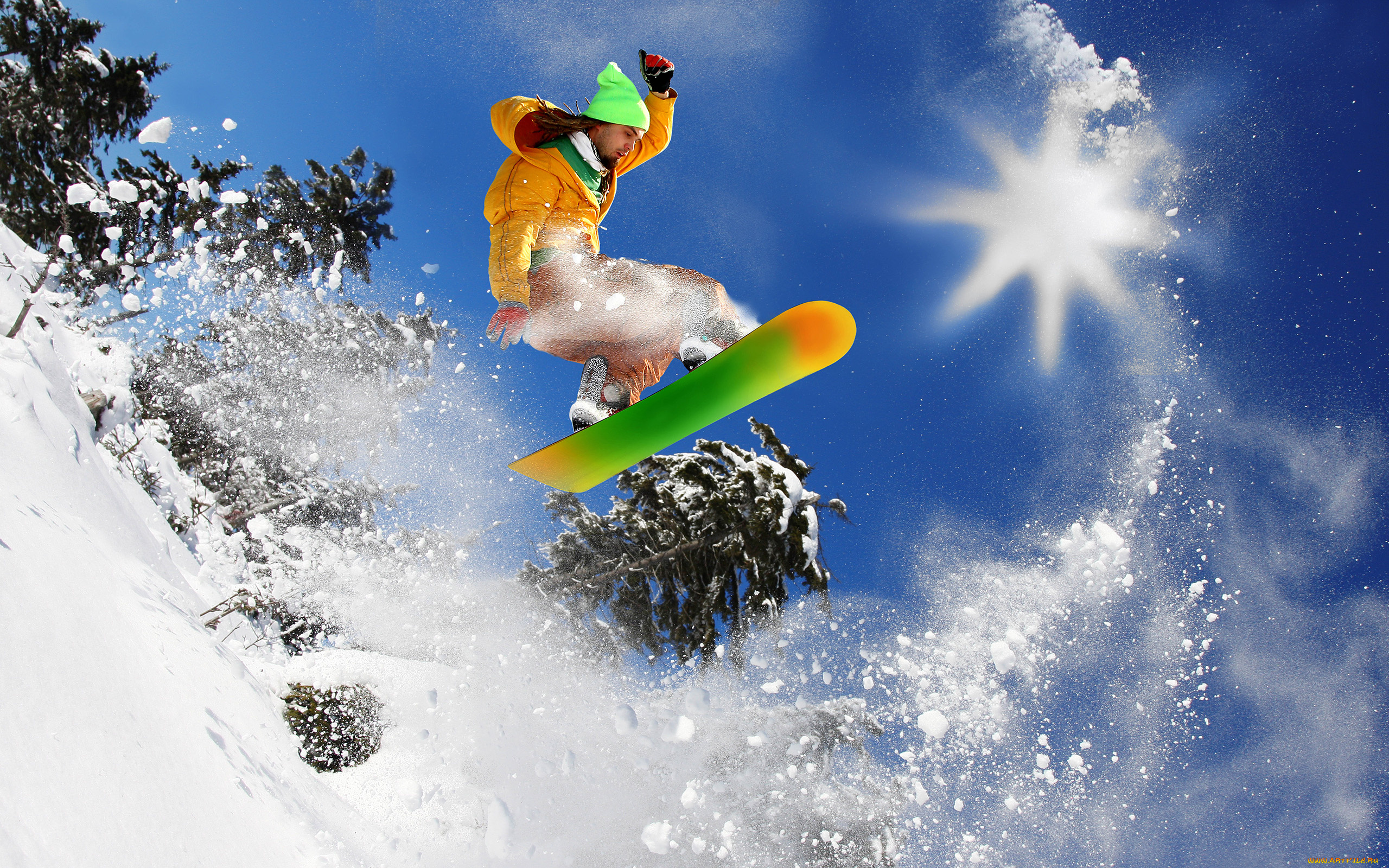 спорт, сноуборд, солнце, снег