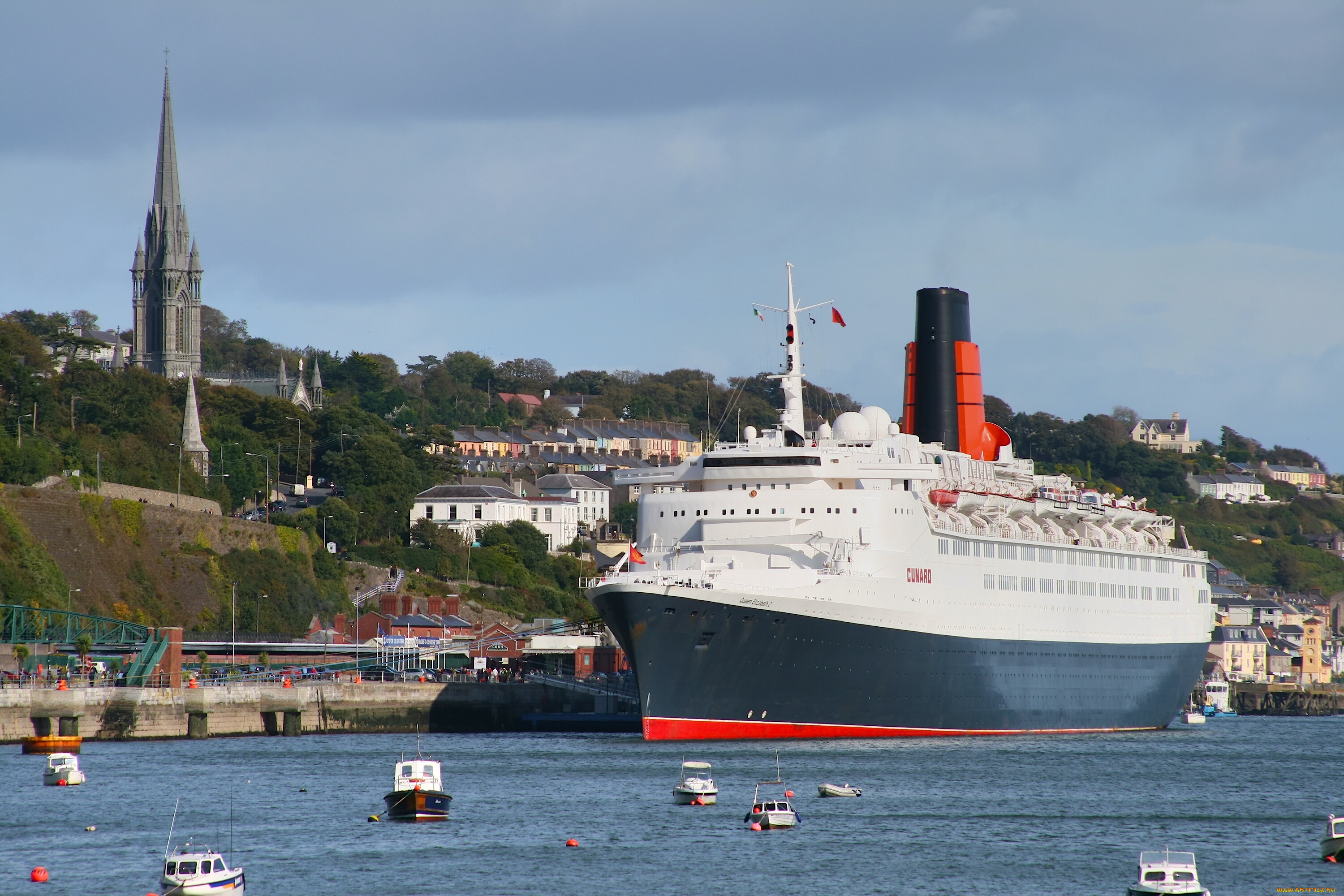 queen, elizabeth, 2, корабли, лайнеры, queen, elizabeth, 2, cobh, ireland, ков, ирландия, порт, причал, лайнер