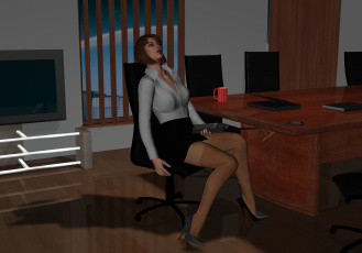 Картинка 3д+графика fantasy+ фантазия офис стол девушка