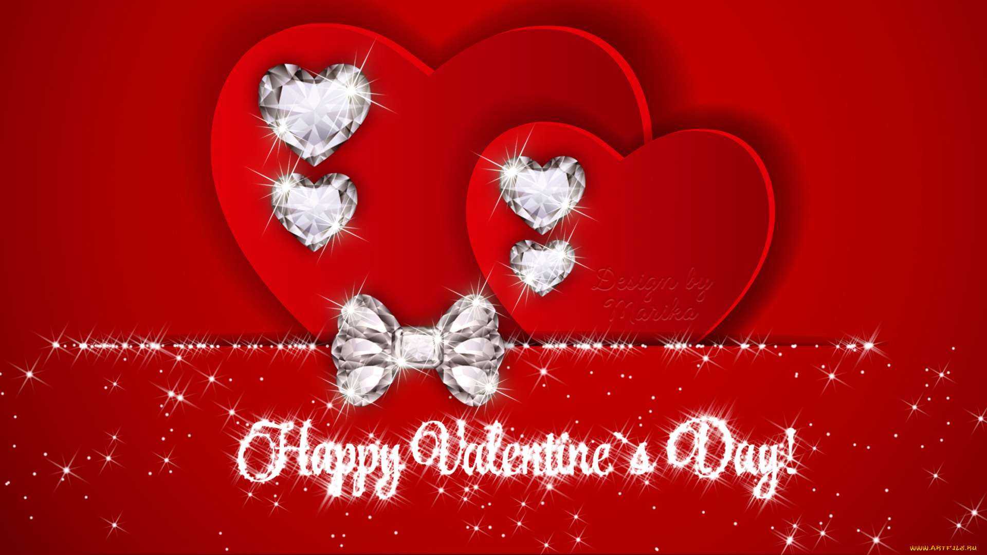 праздничные, день, святого, валентина, , сердечки, , любовь, heart, romantic, diamonds, red, сердце, love, design, by, marika, valentine's, day, happy, блеск, бриллианты, бант
