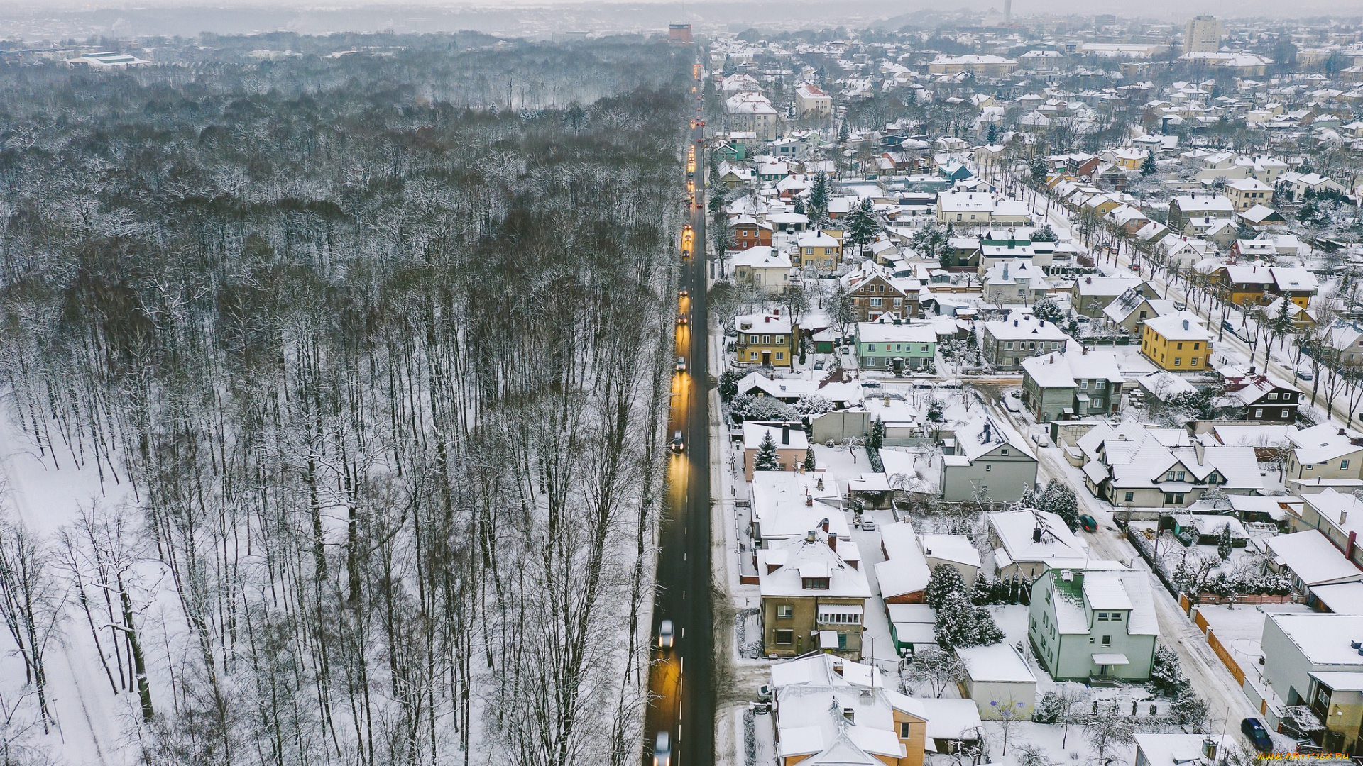 города, -, панорамы, зима, город, lietuva, kaunas
