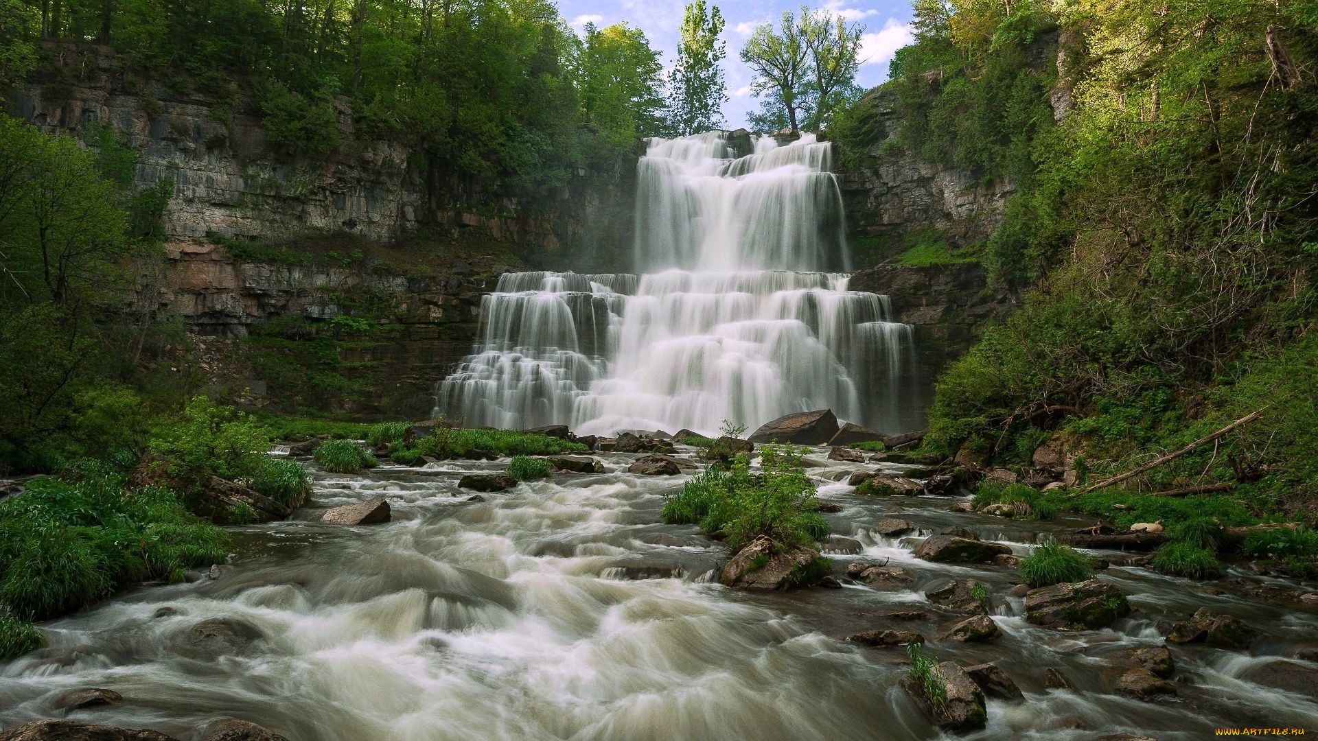 природа, водопады, река, водопад