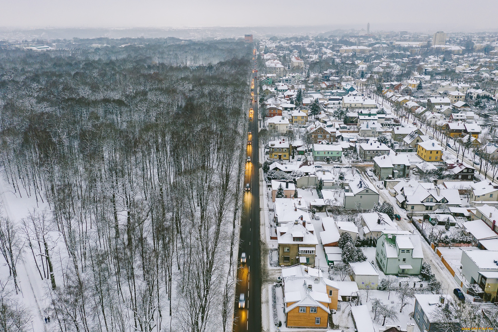 города, -, панорамы, зима, город, lietuva, kaunas