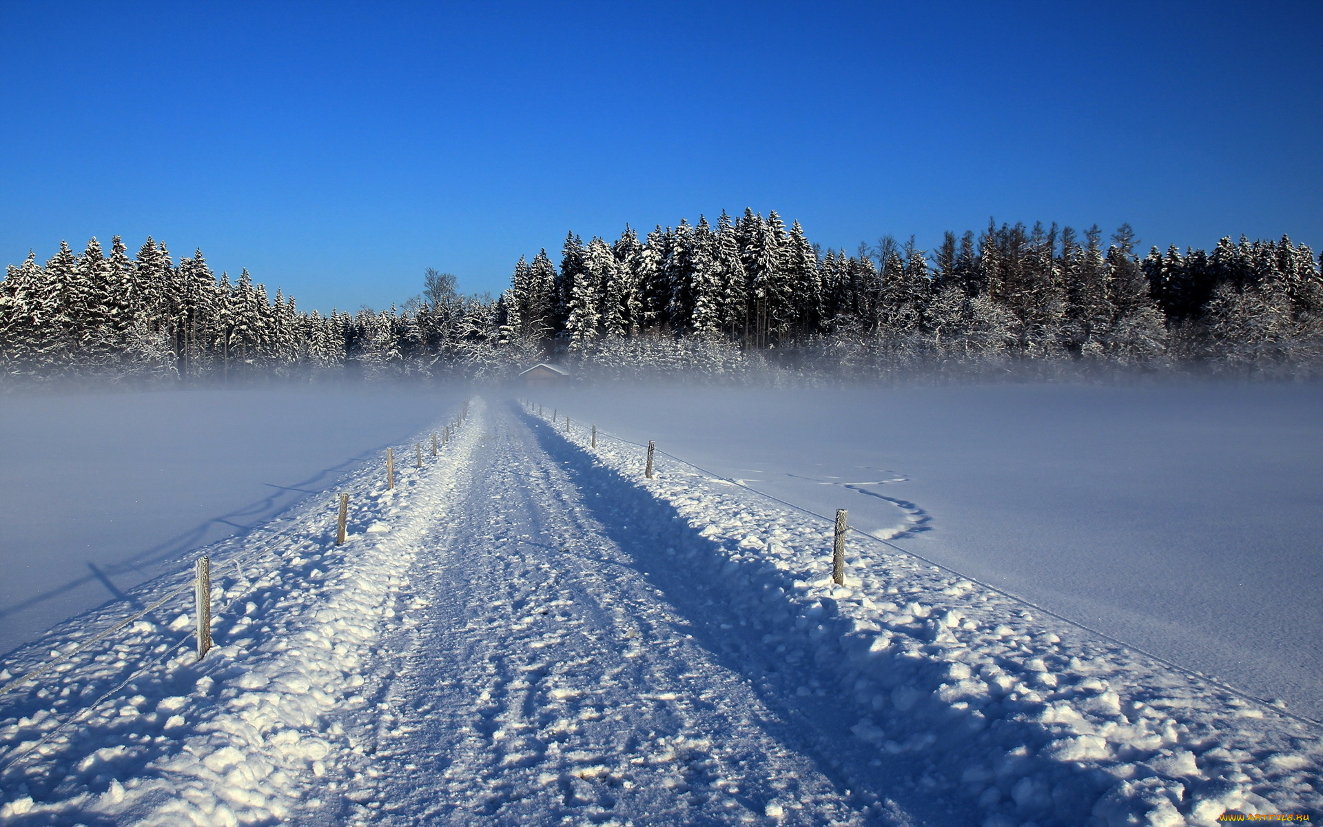 природа, зима, дорога, снег