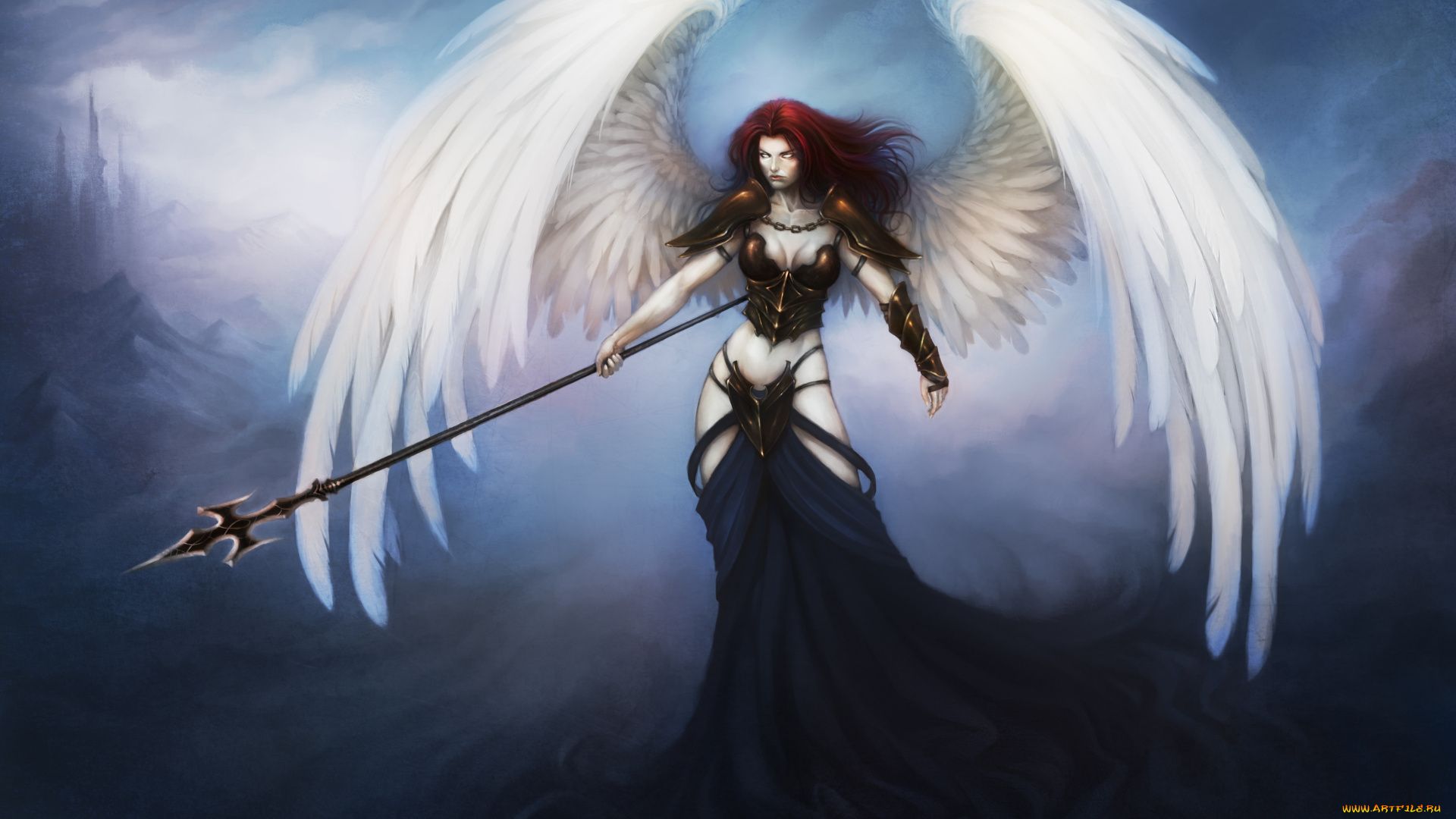 фэнтези, ангелы, девушка, оружие, белые, перья, крылья, ангел