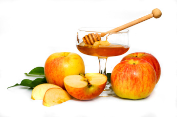 Картинка еда мёд +варенье +повидло +джем белый фон яблоки дольки яблок баночка мед