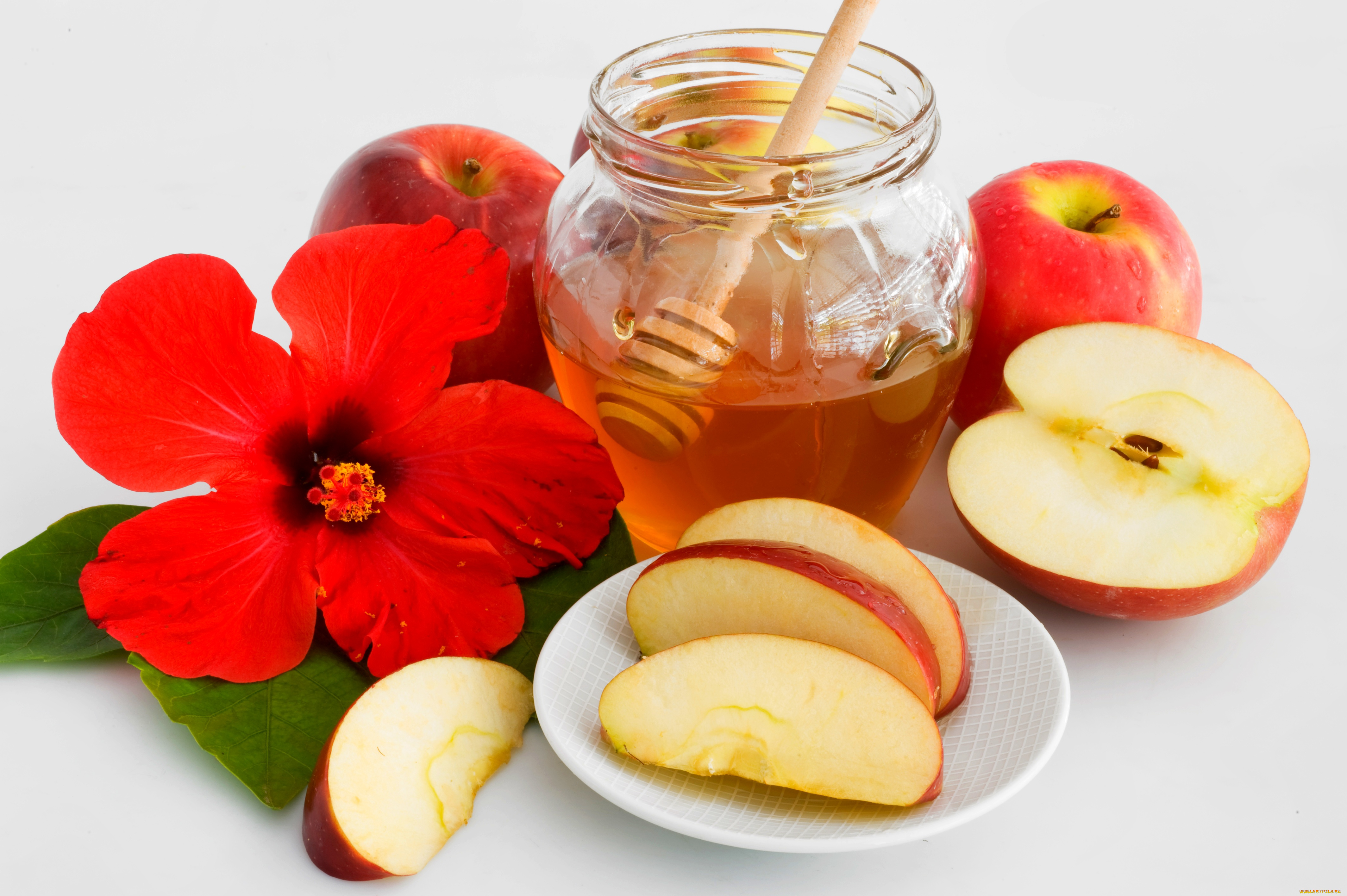 еда, мёд, , варенье, , повидло, , джем, белый, фон, яблоки, дольки, яблок, баночка, мед, цветок