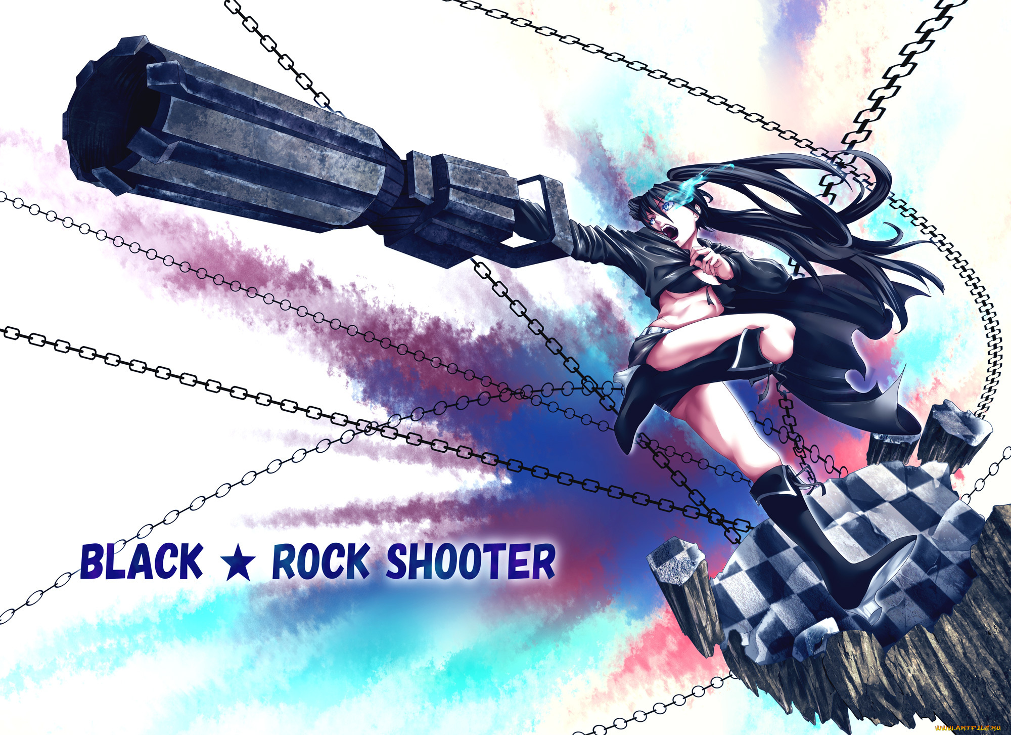 аниме, black, rock, shooter, munakata, kuroi, mato, black, rock, shooter, девушка, оружие, цепи, арт