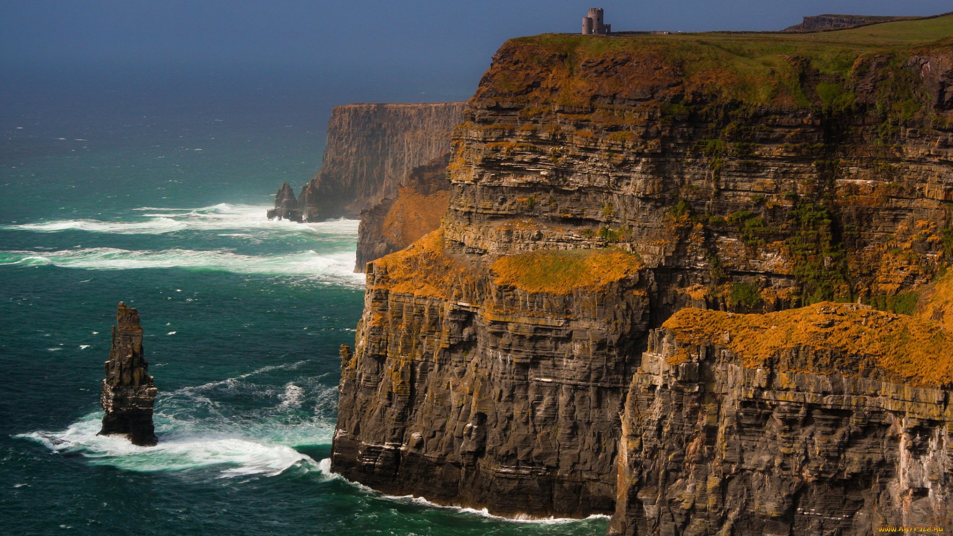 природа, побережье, море, ирландия, графство, клэр, скалы, башня