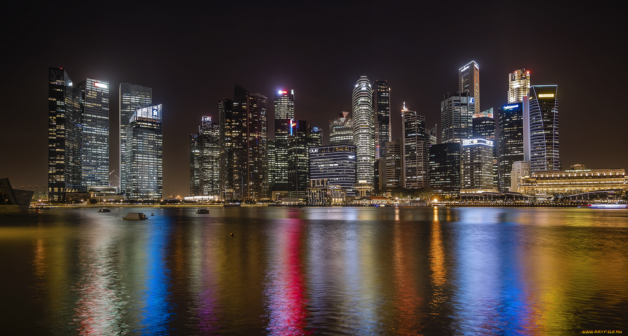 downtown, singapore, города, сингапур, , сингапур, ночь, небоскребы, огни