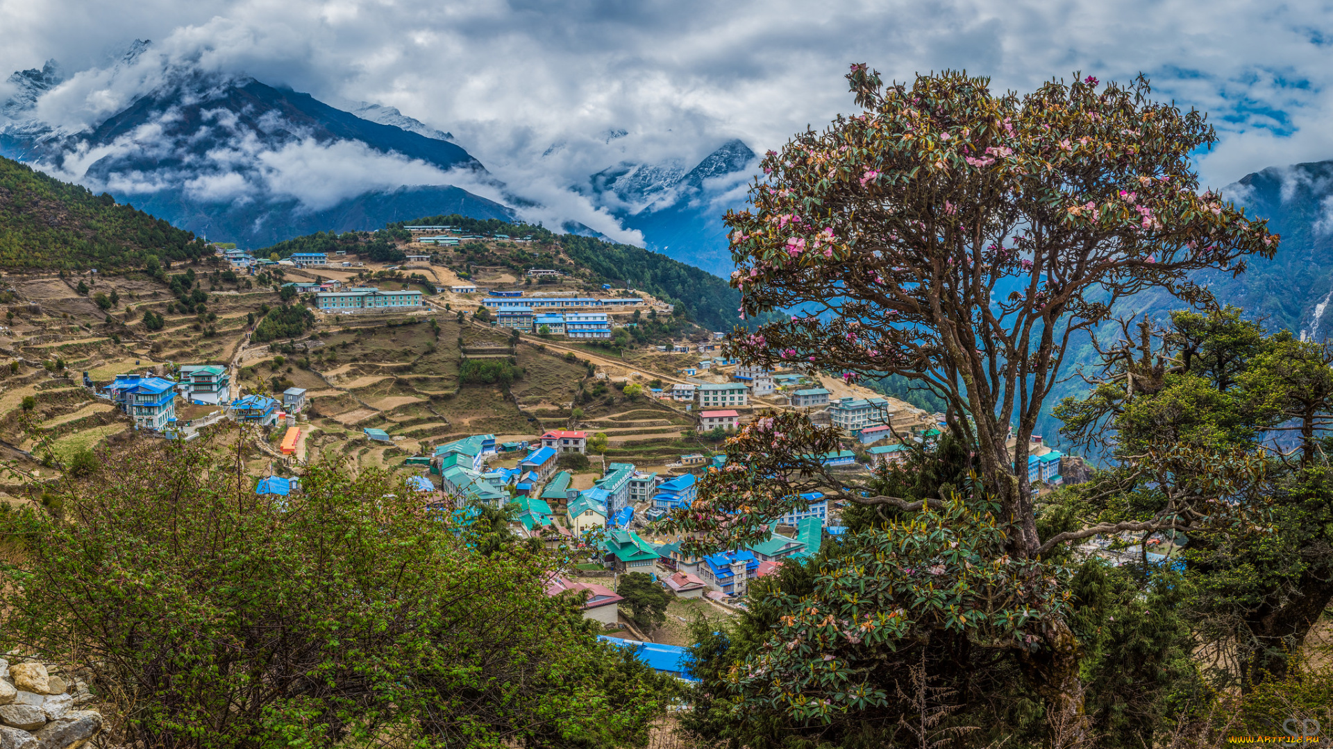 namche, bazaar, города, -, панорамы, простор