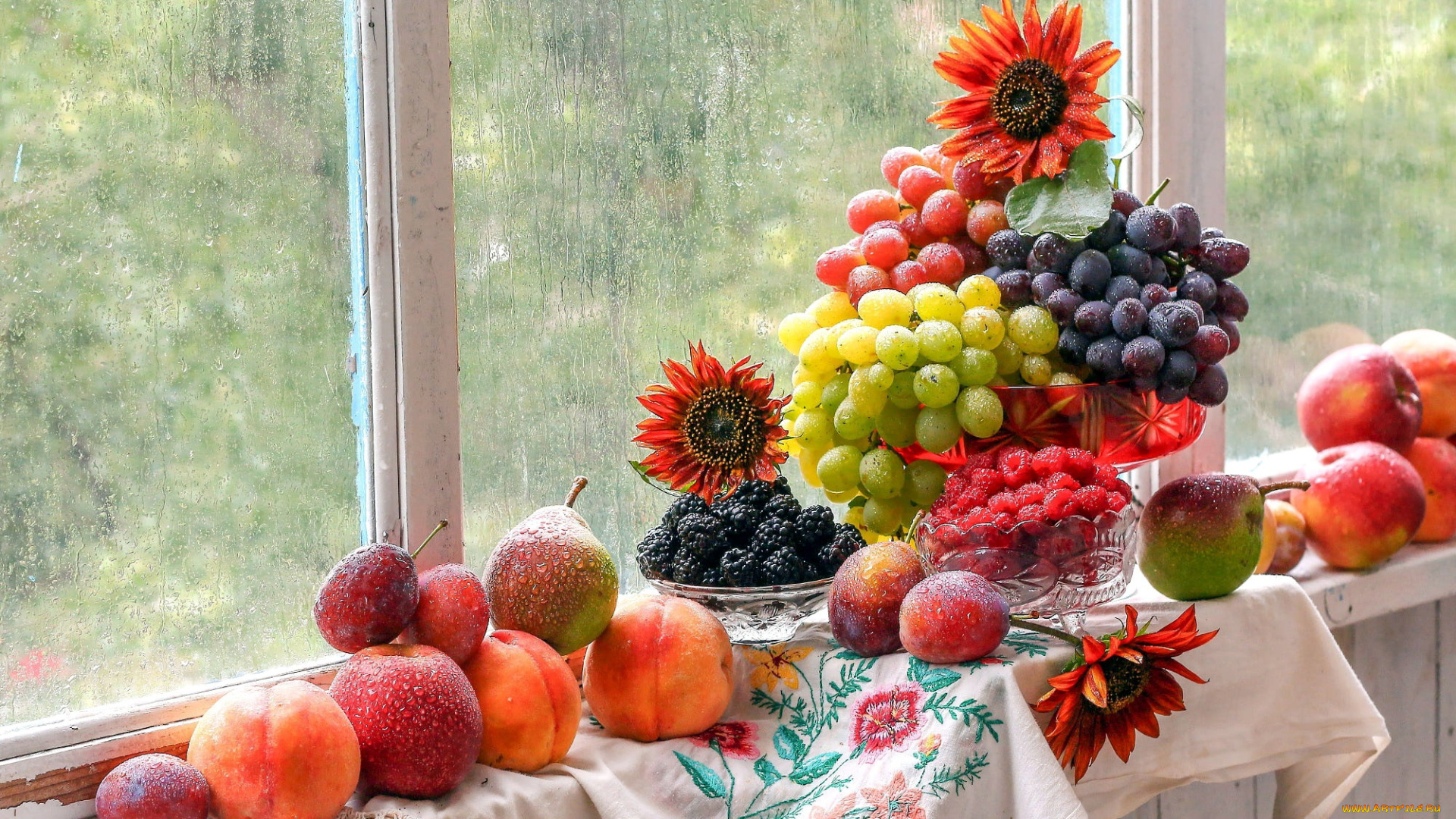 еда, фрукты, , ягоды, виноград, ежевика, персики