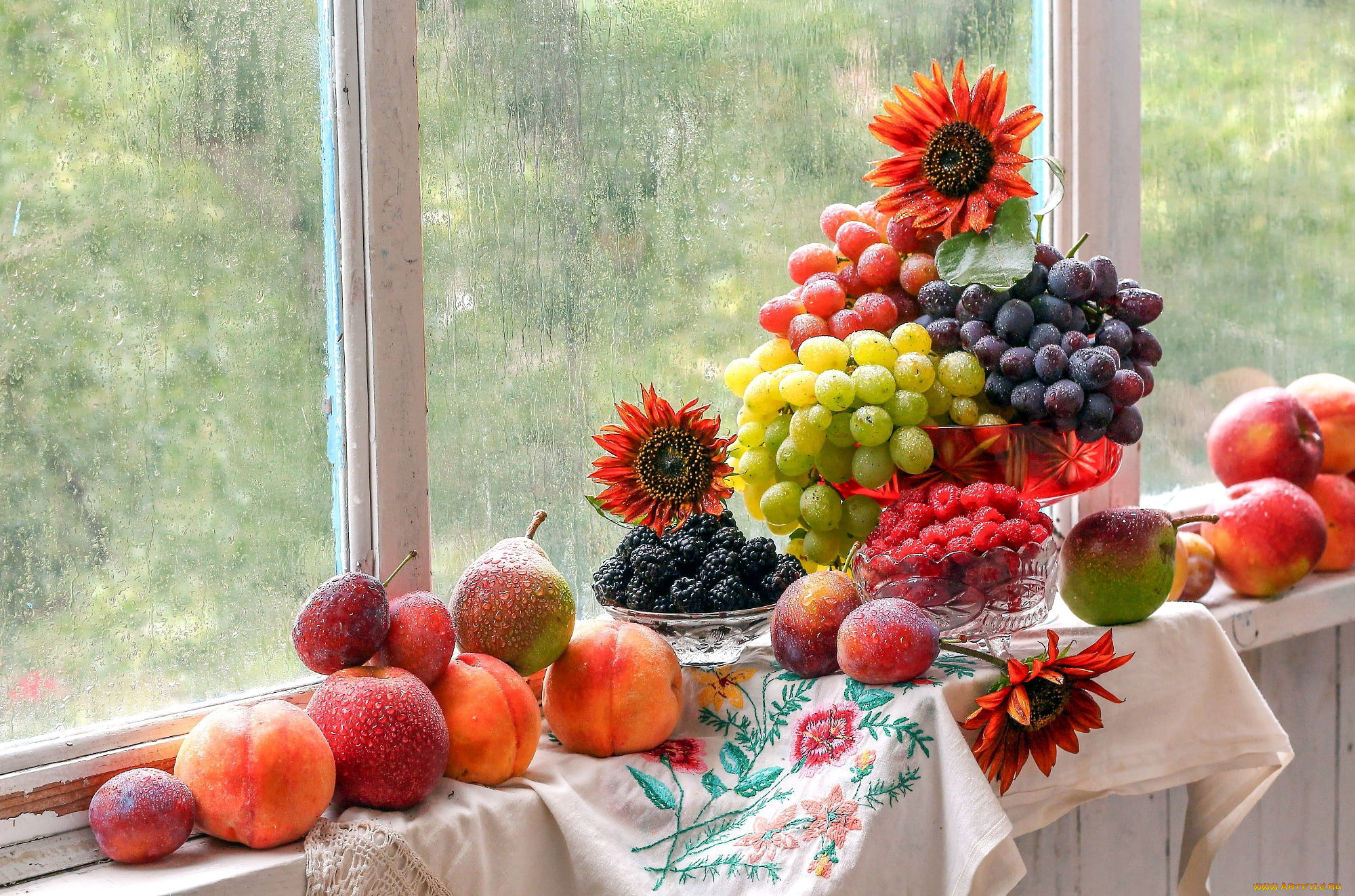 еда, фрукты, , ягоды, виноград, ежевика, персики