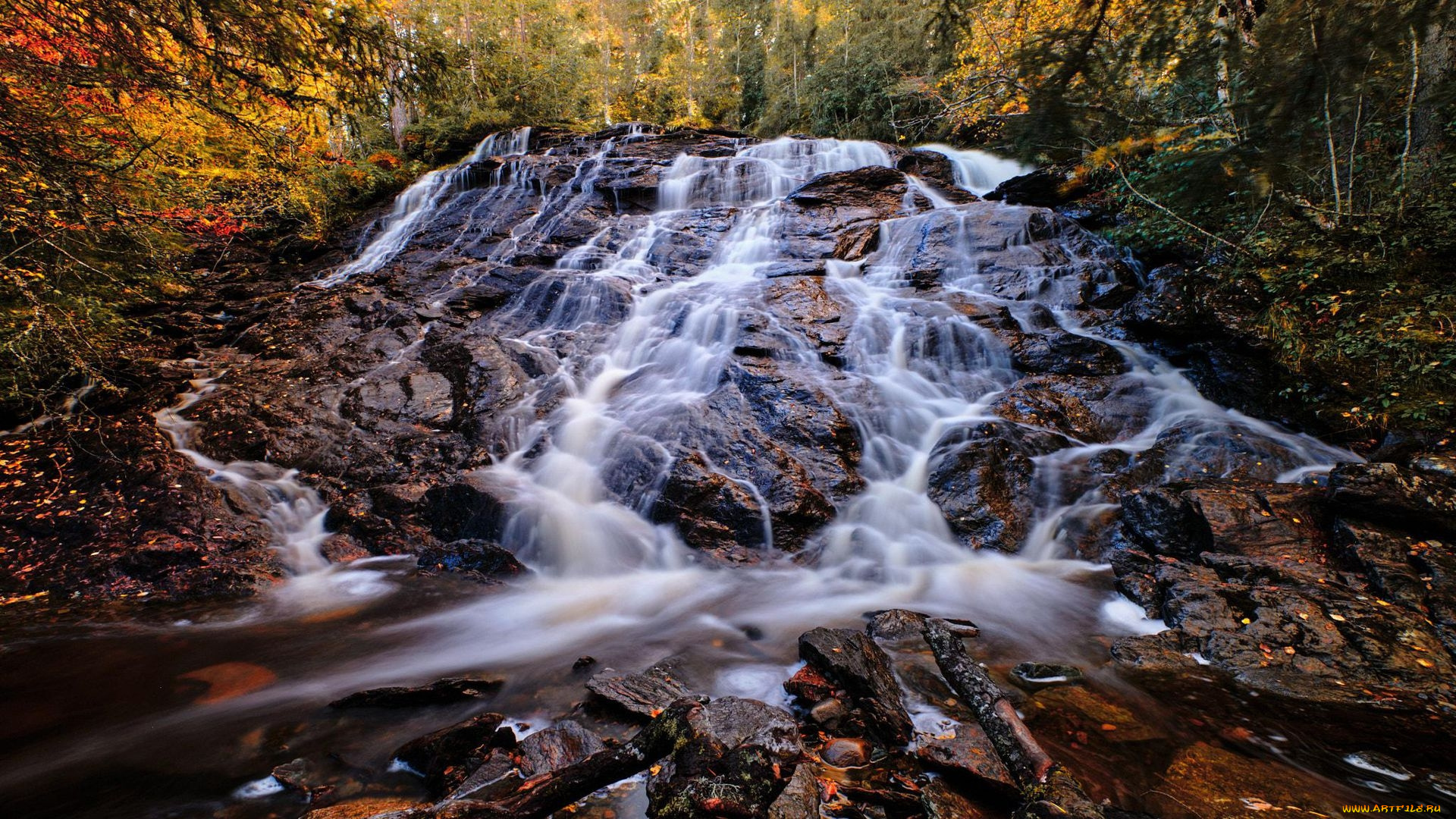 roadside, fall, trondheim, norway, природа, водопады, roadside, fall