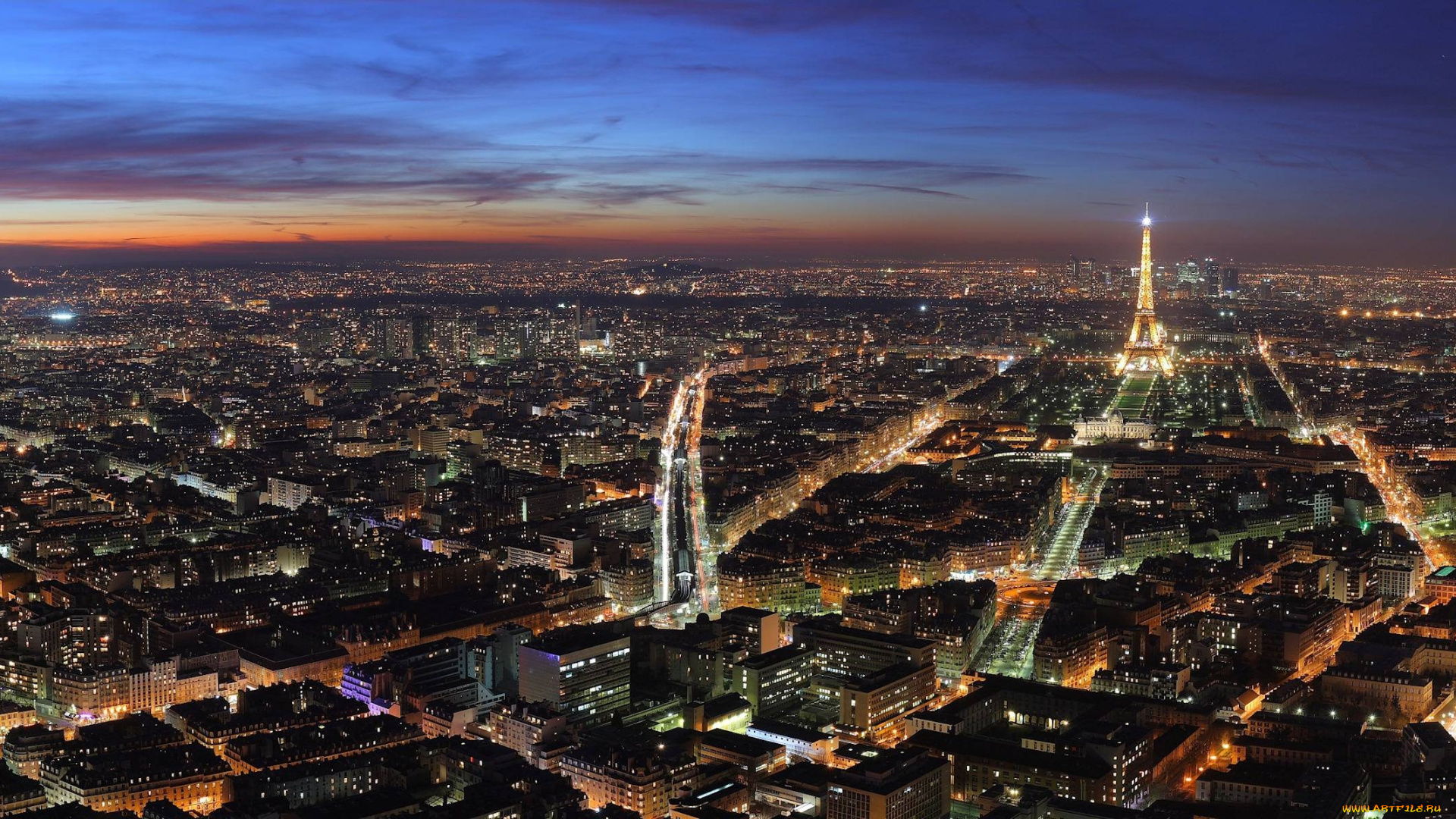 paris, sky, line, ifel, tower, города, париж, франция, ночной, панорама