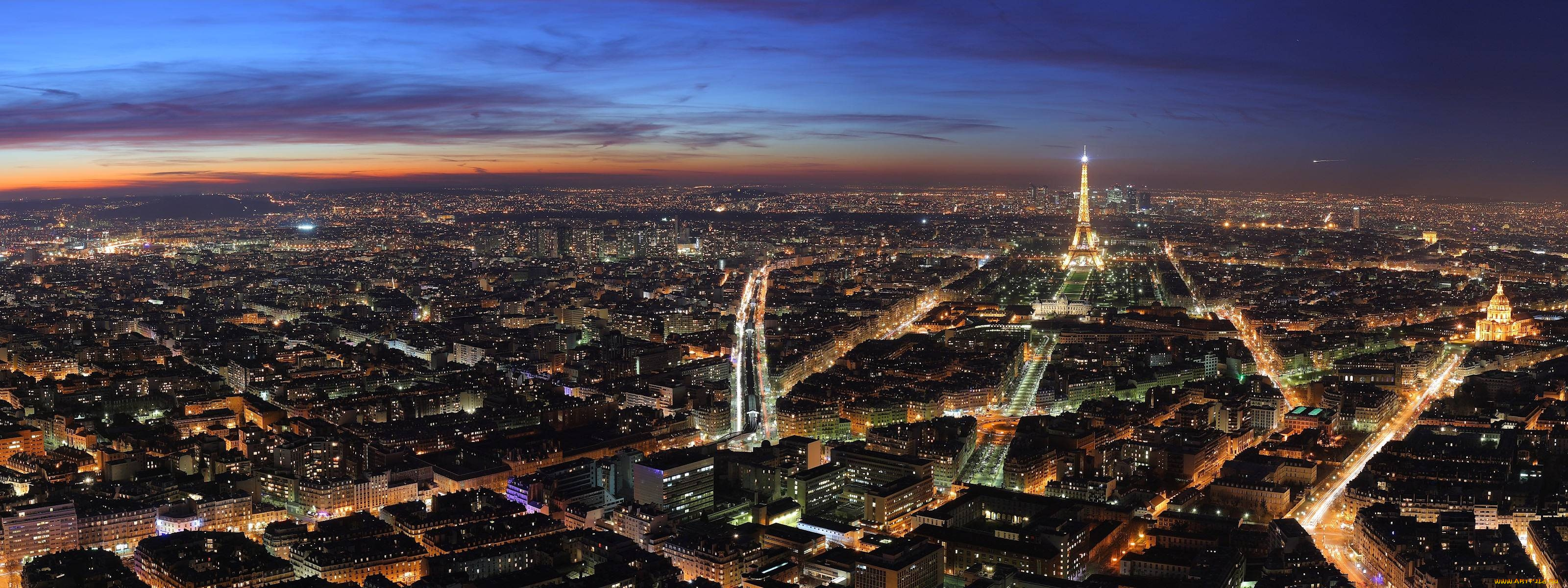 paris, sky, line, ifel, tower, города, париж, франция, ночной, панорама