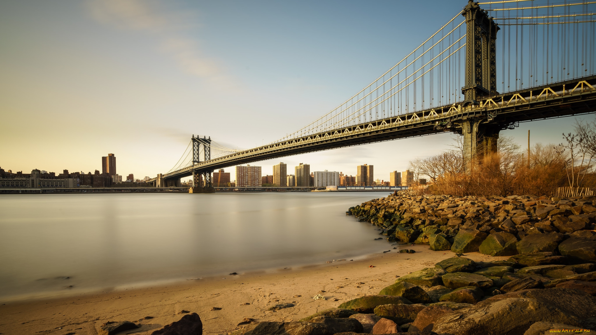 manhattan, bridge, города, нью-йорк, , сша, река, мост