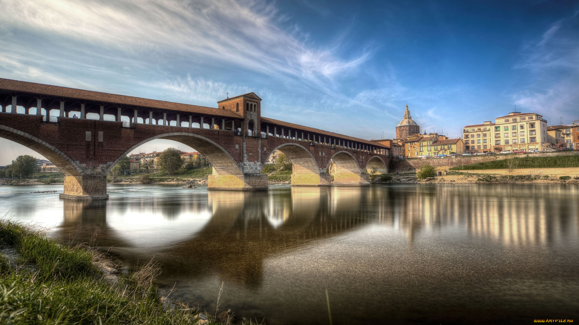 pavia, -, covered, bridge, города, -, мосты, мост, река