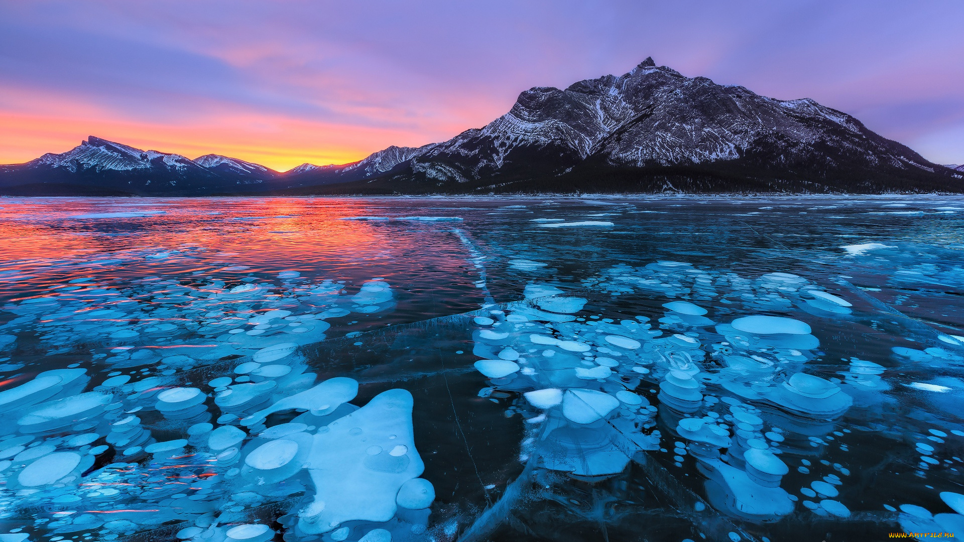 природа, айсберги, и, ледники, бульбы, лёд, озеро, горы, вечер, альберта, канада