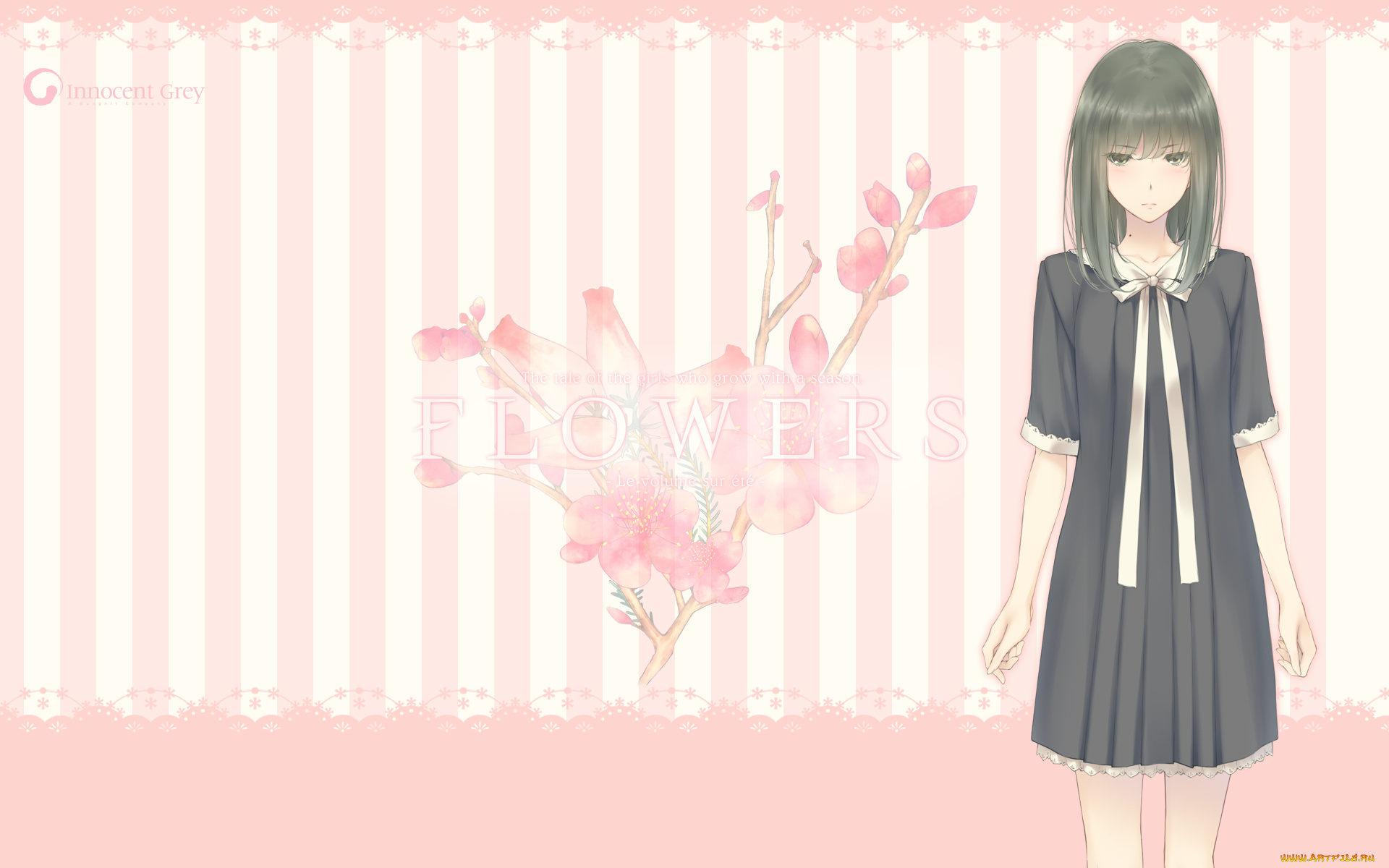 аниме, unknown, , другое, flowers, takasaki, chidori, sugina, miki, арт, фон, цветы, полосы, девушка