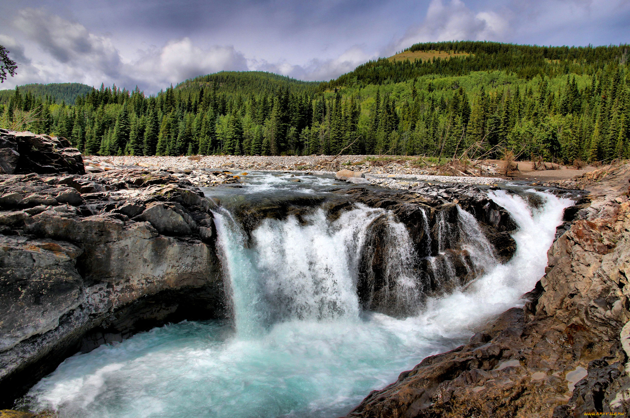 природа, водопады, водопад, река, лес