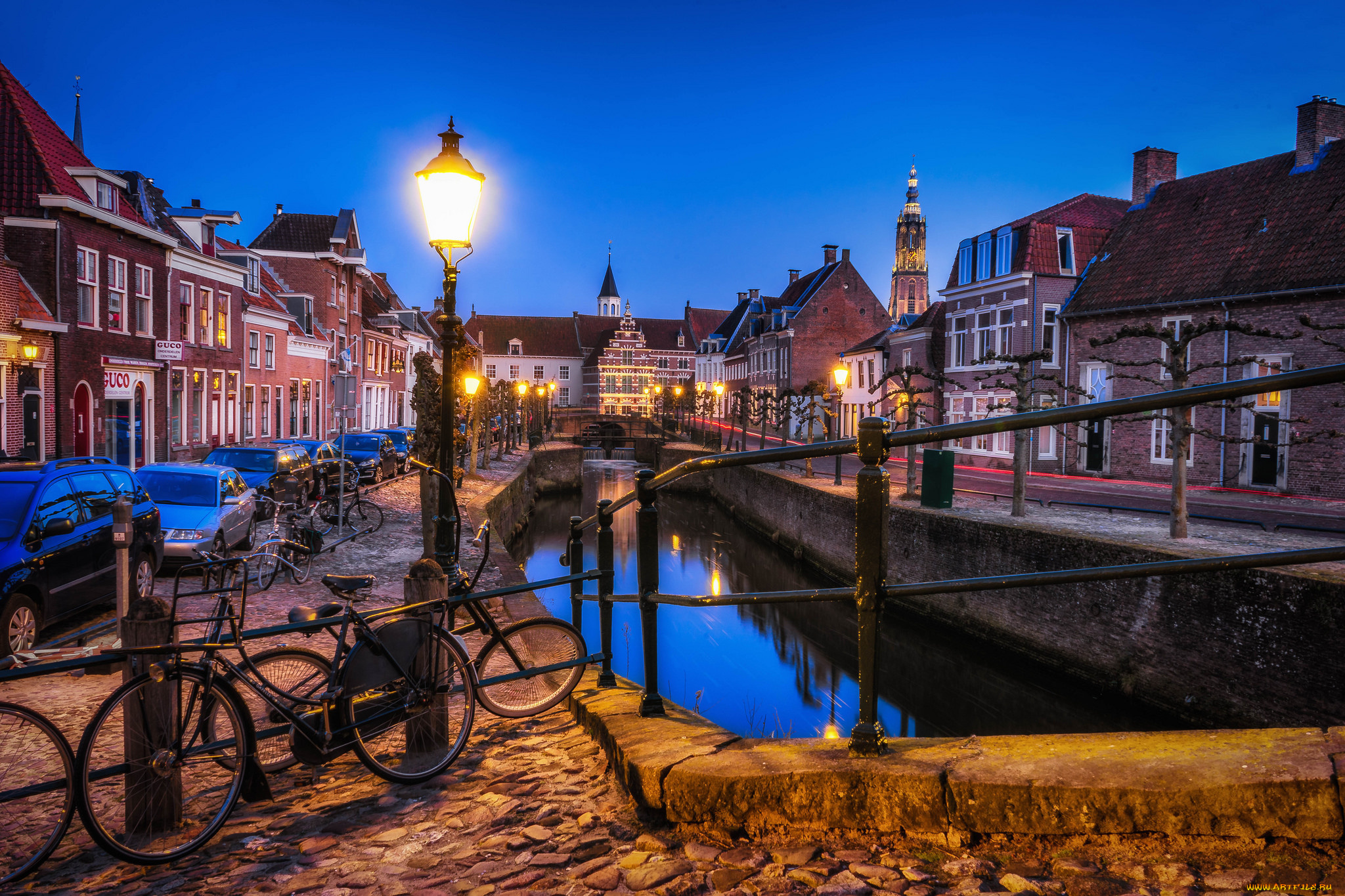 amersfoort, blue, hour, города, -, огни, ночного, города, огни, набережная, канал, верер