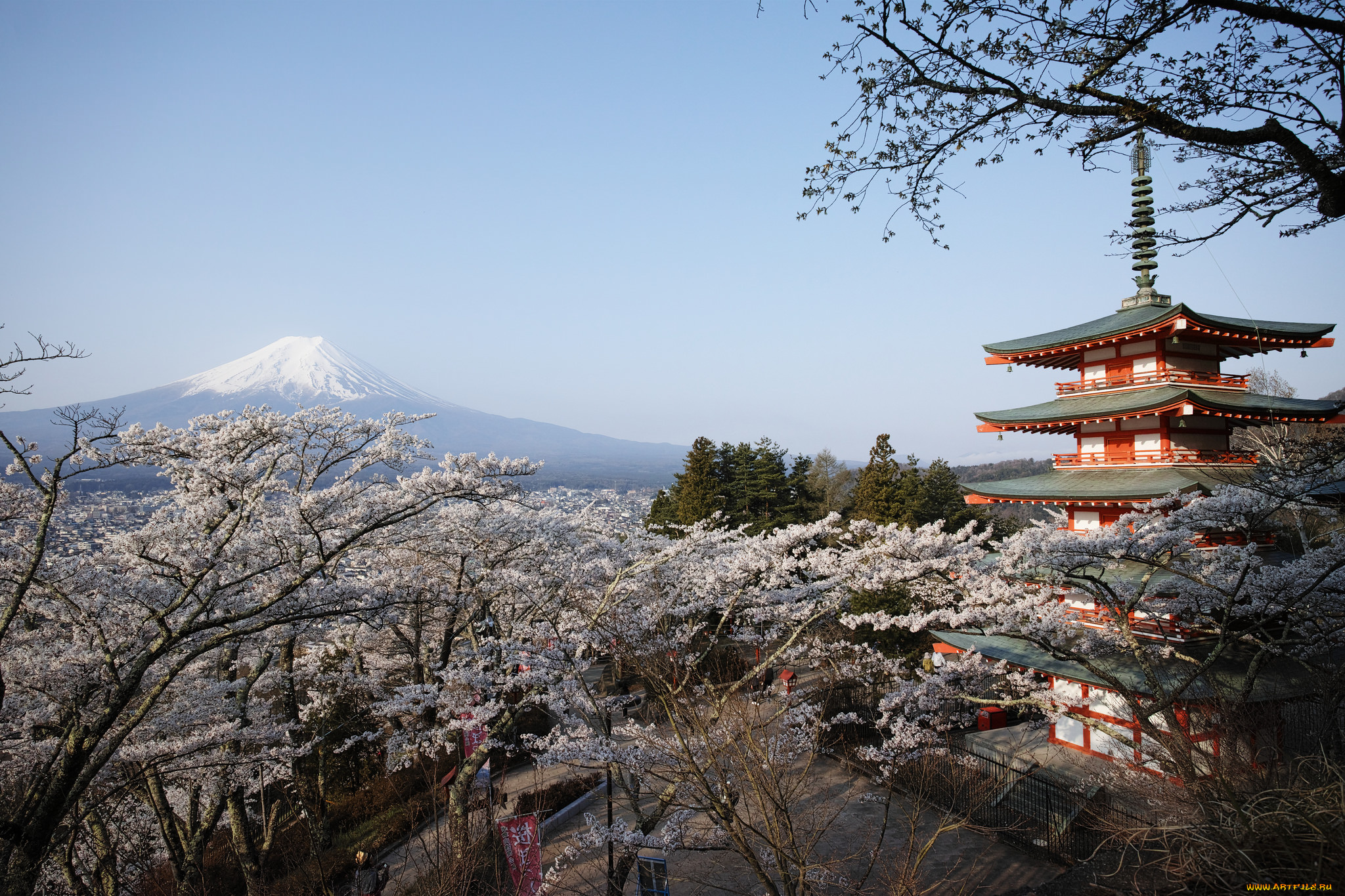 chureito, pagoda, with, mt, , fuji, города, -, буддийские, и, другие, храмы, храм, фудзи