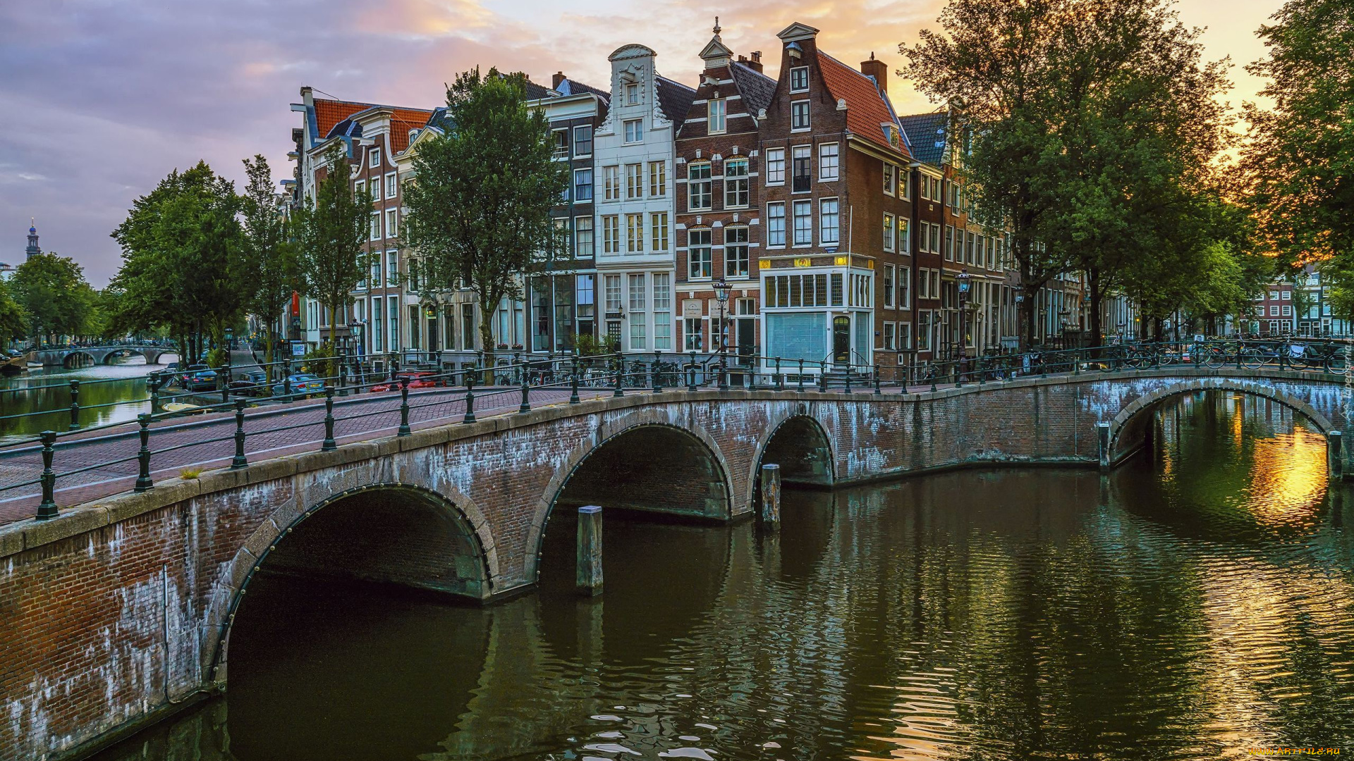 города, амстердам, , нидерланды, мосты, канал