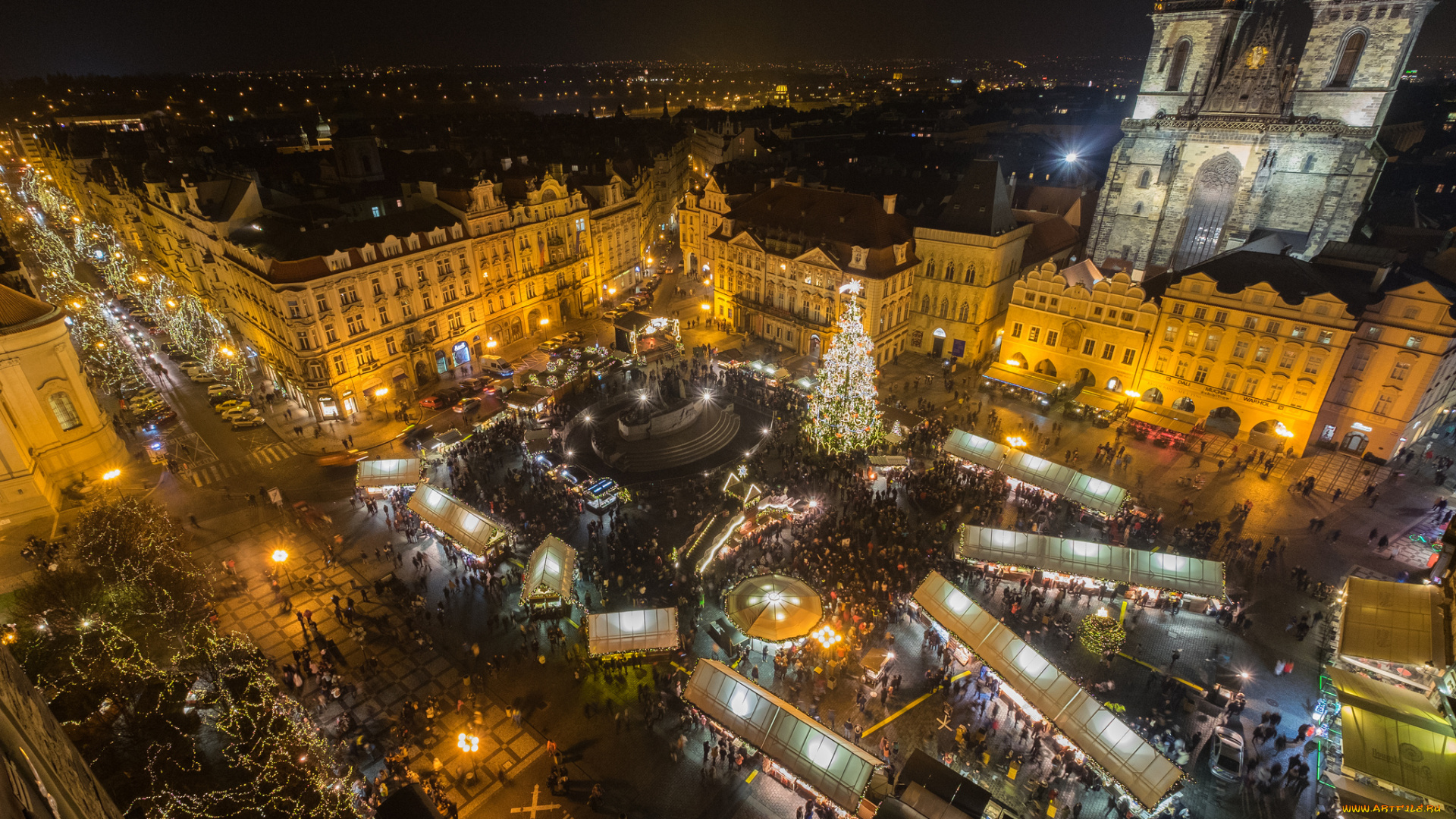 old, town, square, -, prague, города, прага, , Чехия, огни, ночь