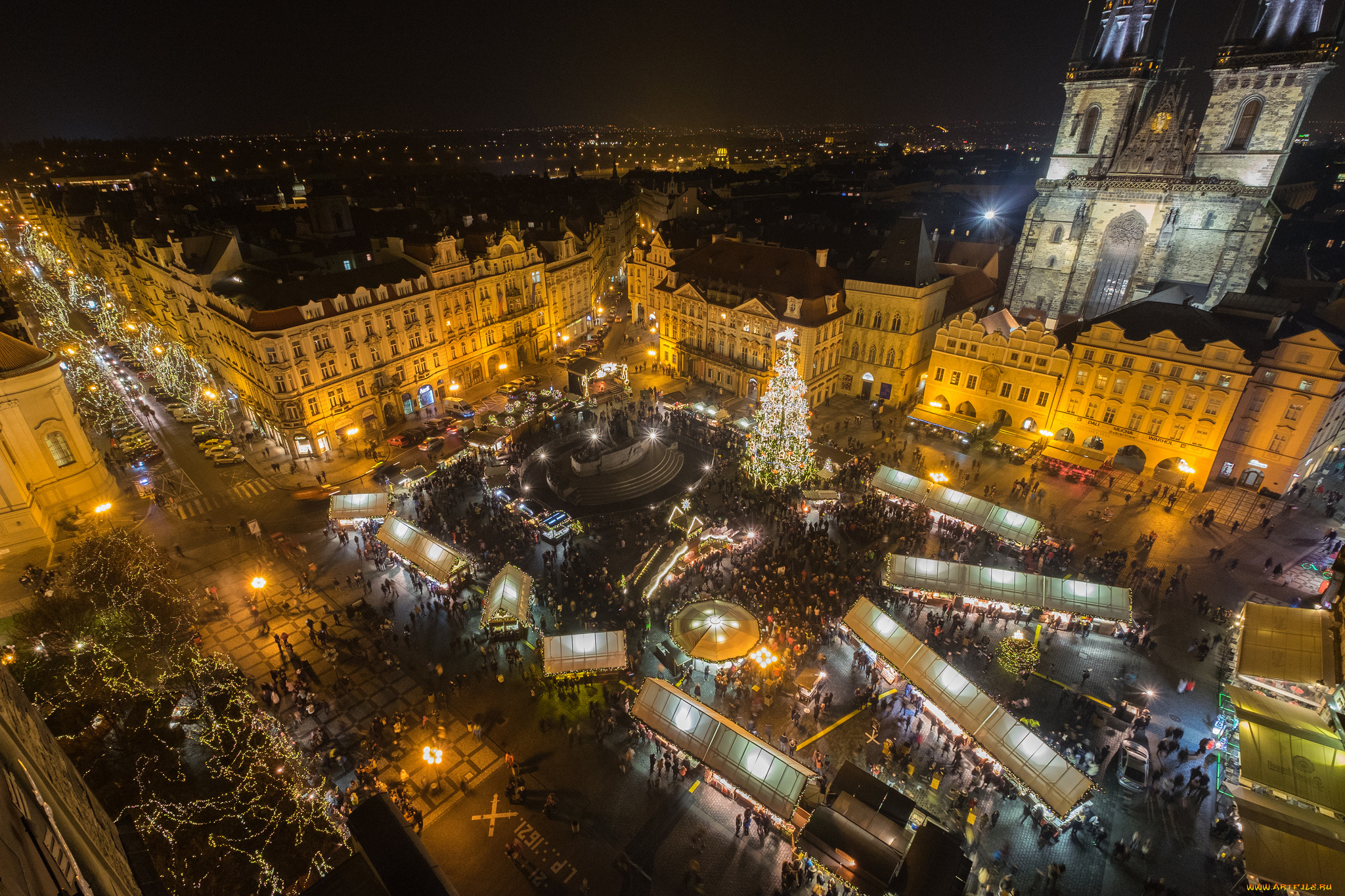 old, town, square, -, prague, города, прага, , Чехия, огни, ночь